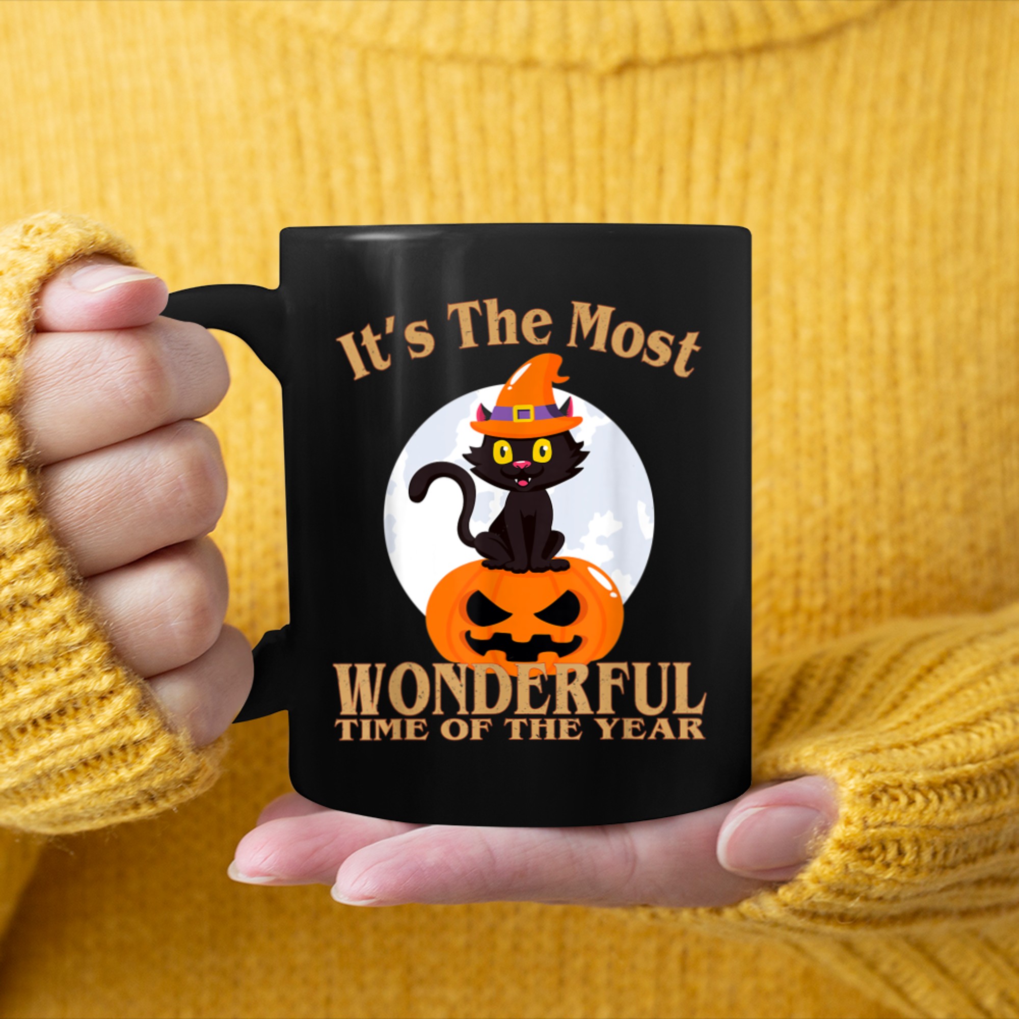 It's The Most Wonderful Time Of The Year Funny Halloween Cat mug black