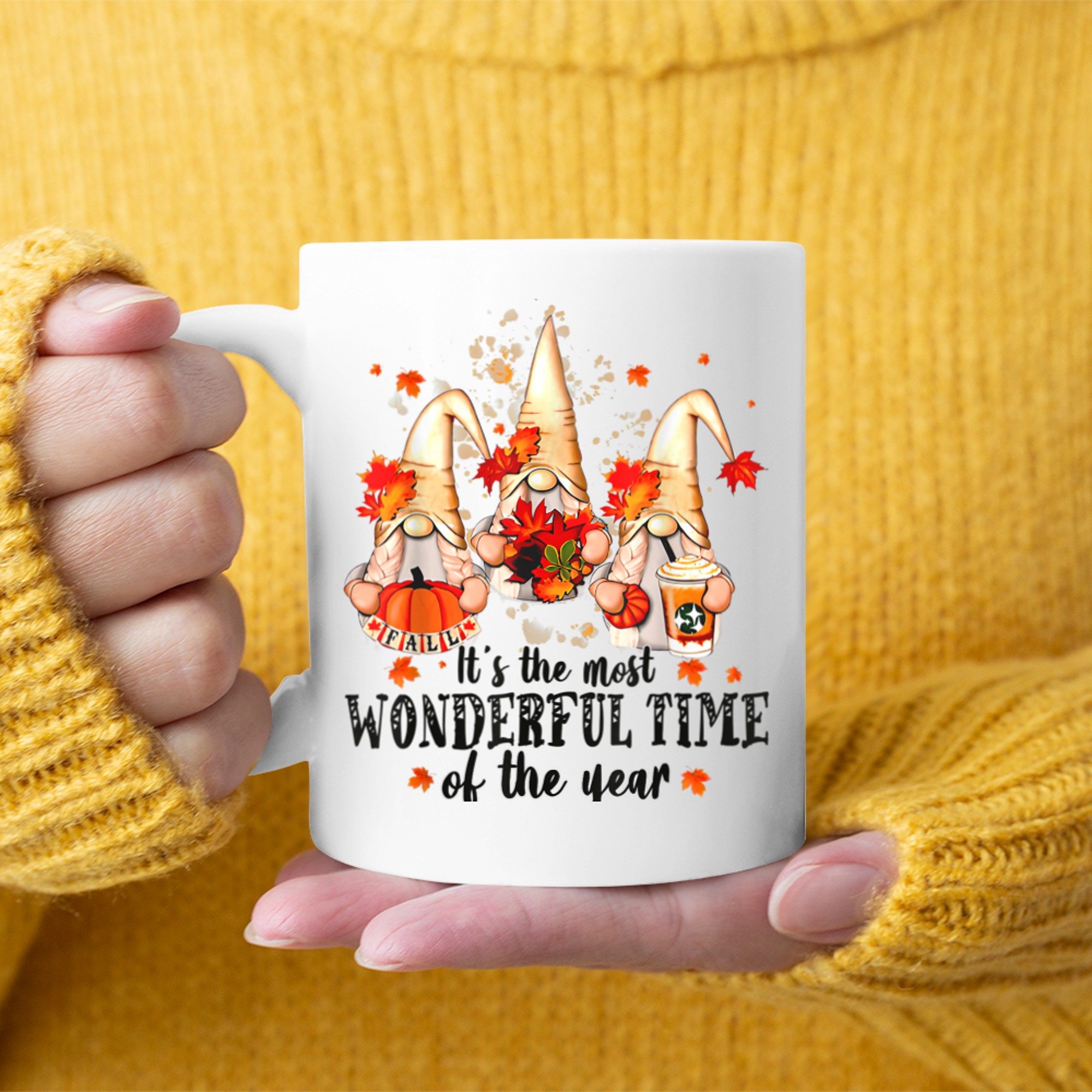 It's the most wonderful time of the year Gnome Autumn Fall mug white