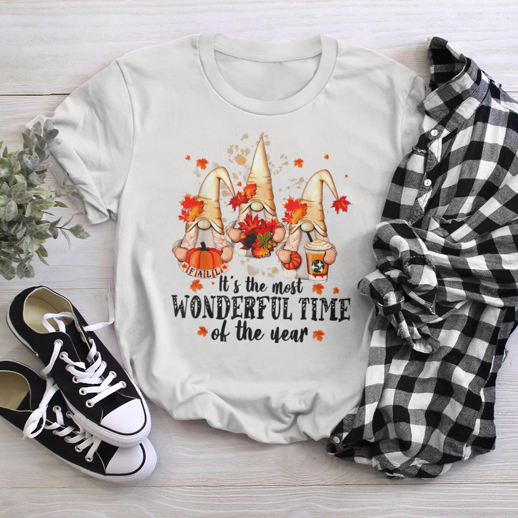 It's the most wonderful time of the year Gnome Autumn Fall t-shirt white