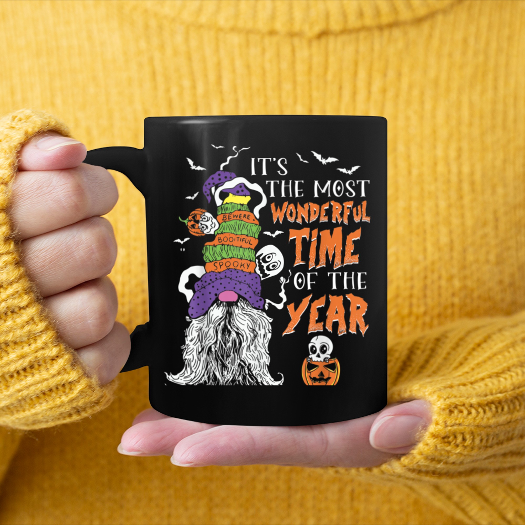 It's the Most Wonderful Time of the Year Gnome Halloween mug black