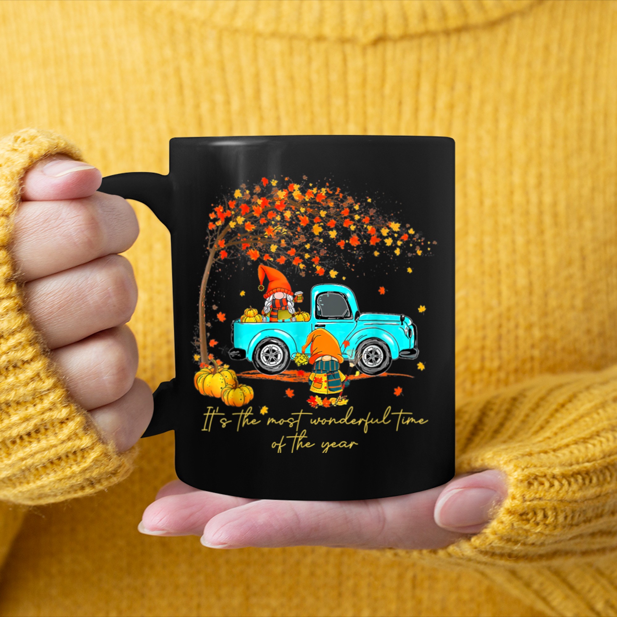 It's The Most Wonderful Time Of The Year Gnomes Autumn Fall mug black