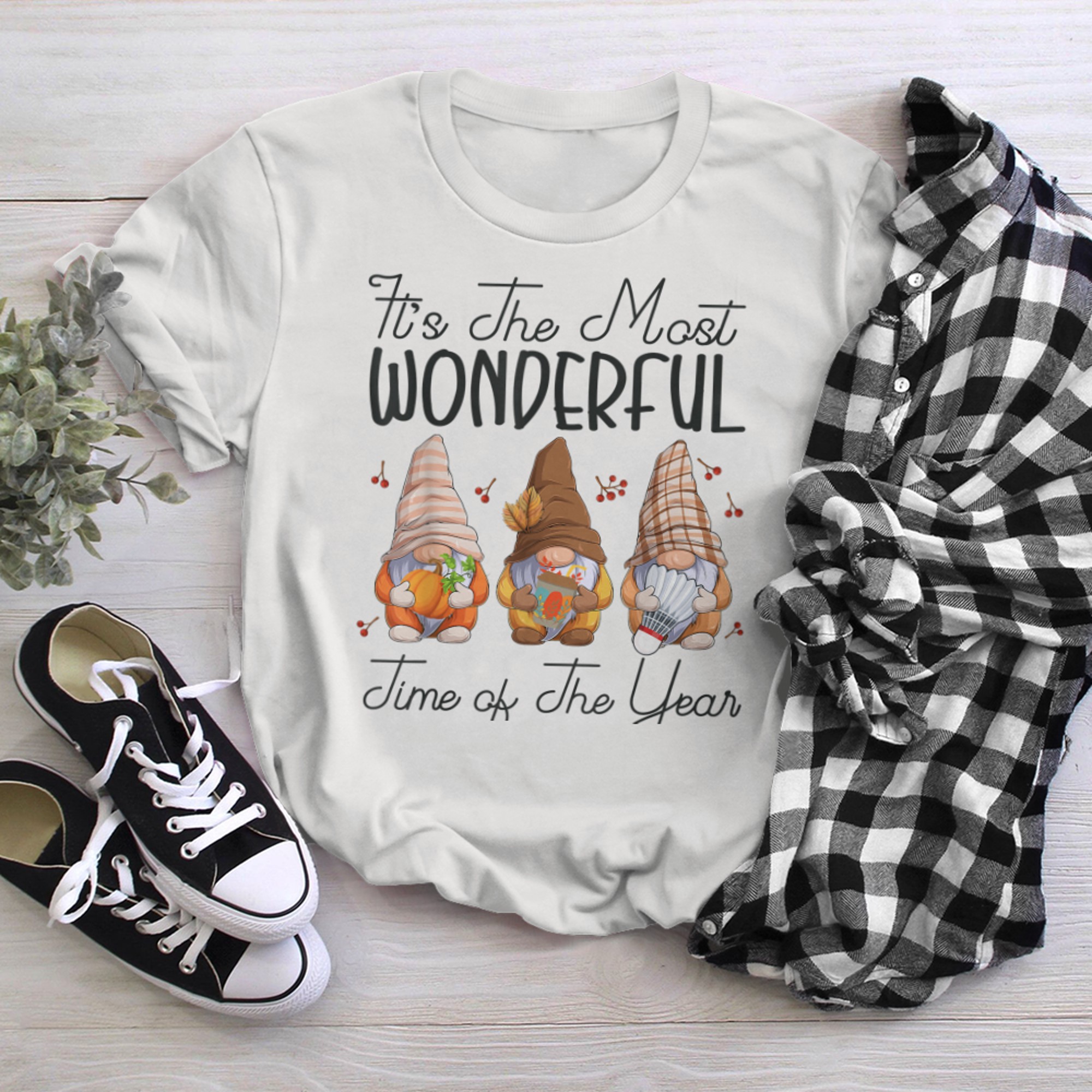 It's The Most Wonderful Time Of The Year Gnomes Badminton t-shirt white