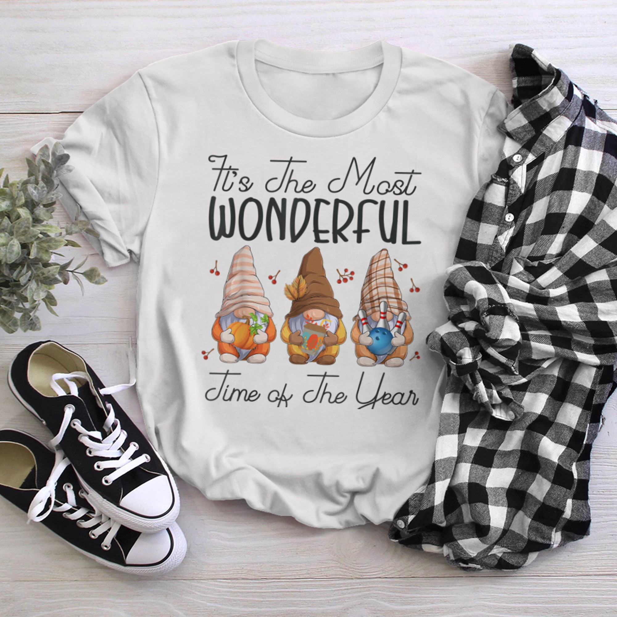 It's The Most Wonderful Time Of The Year Gnomes Bowling Love t-shirt white