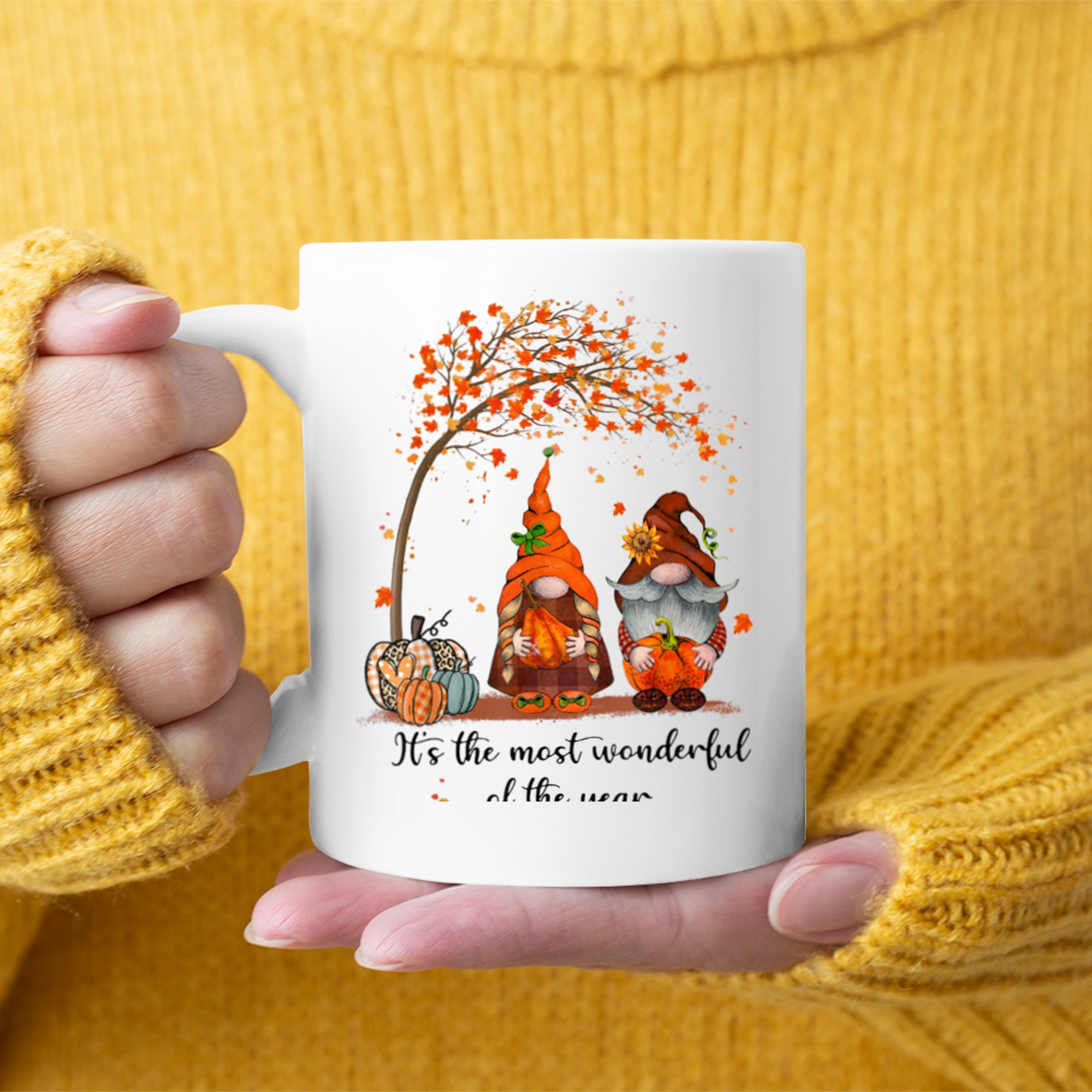 It's The Most Wonderful Time Of The Year Gnomes Pumpkin mug white