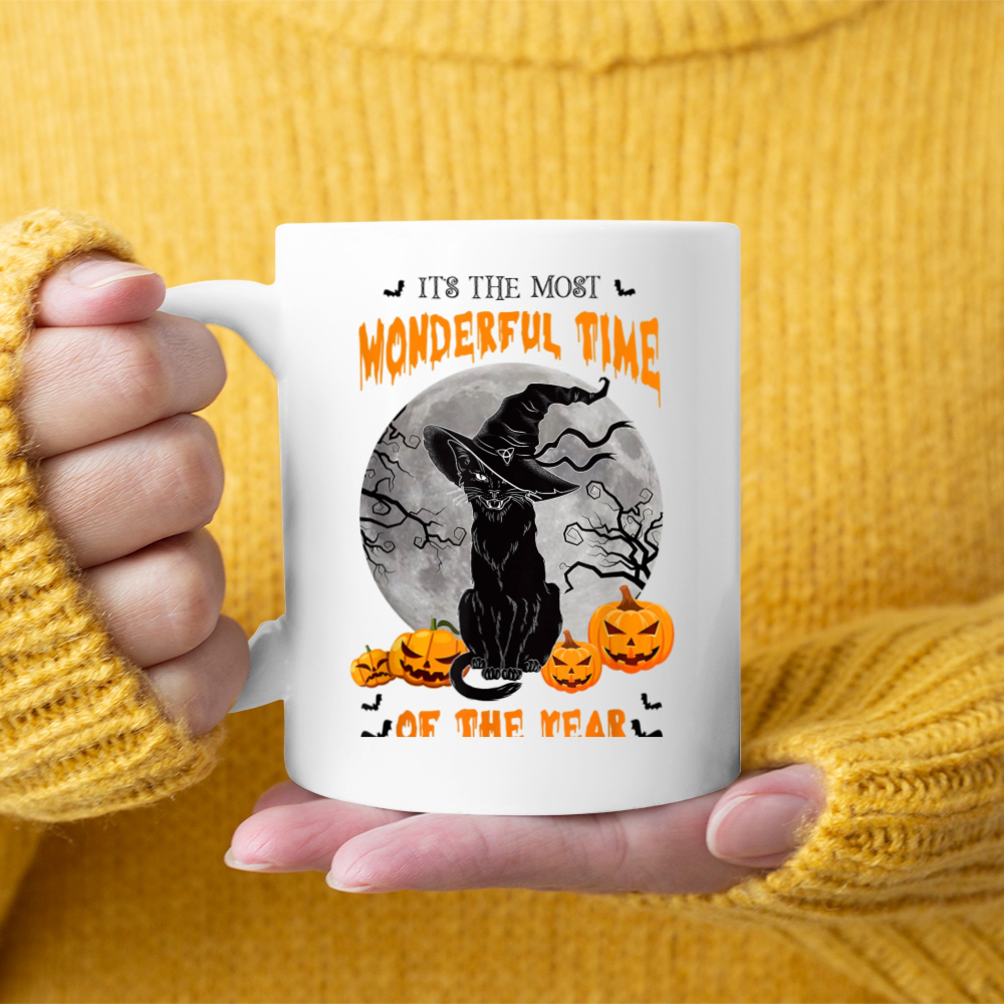 It's the Most Wonderful Time of the Year Halloween Black Cat (4) mug white