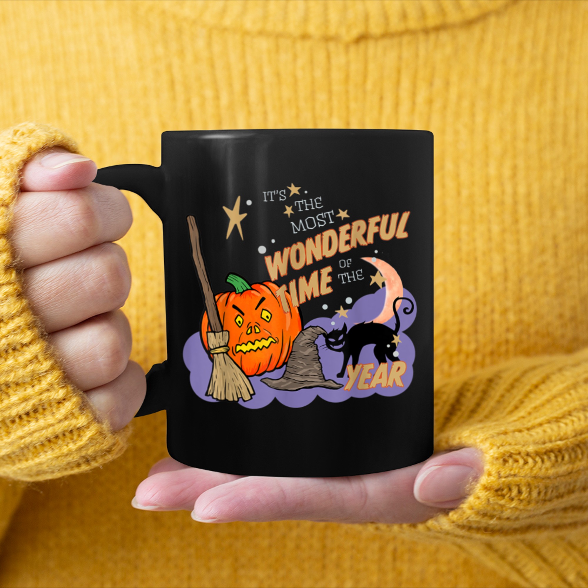 It's The Most Wonderful Time of the Year Halloween Black Cat mug black