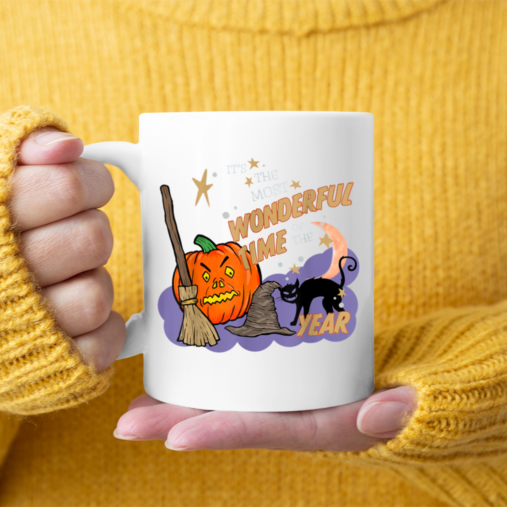 It's The Most Wonderful Time of the Year Halloween Black Cat mug white