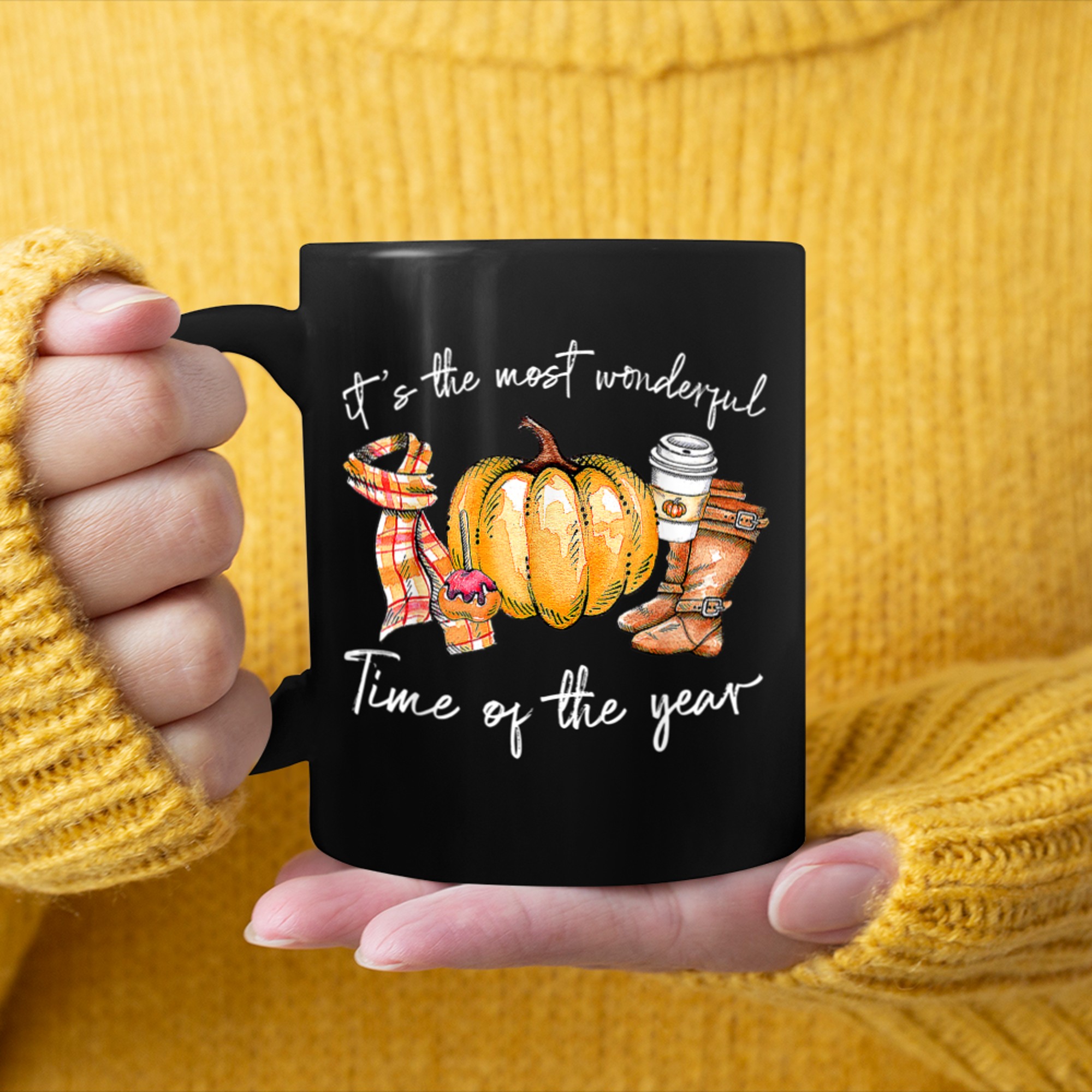 It's The Most Wonderful Time Of The Year Pumpkin Autumn Fall (2) mug black