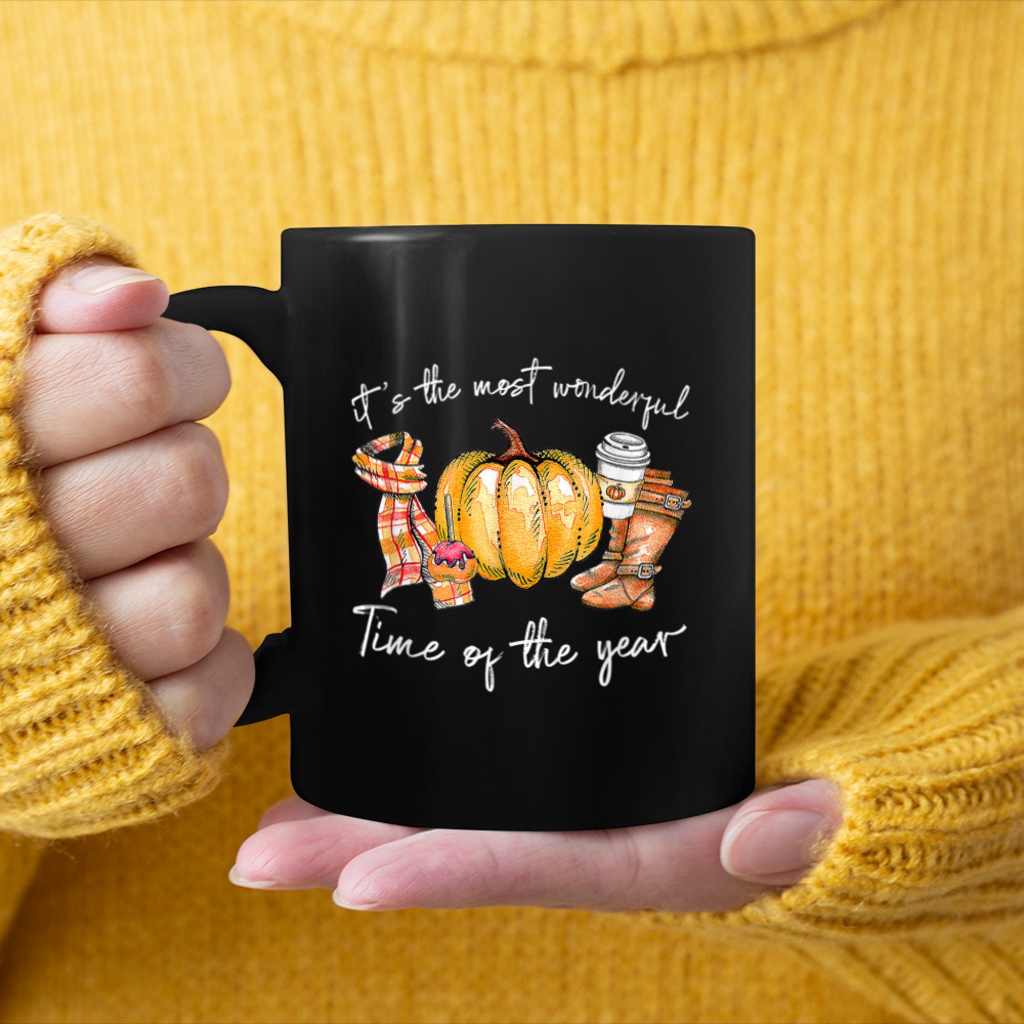 It's The Most Wonderful Time Of The Year Pumpkin Autumn Fall (7) mug black