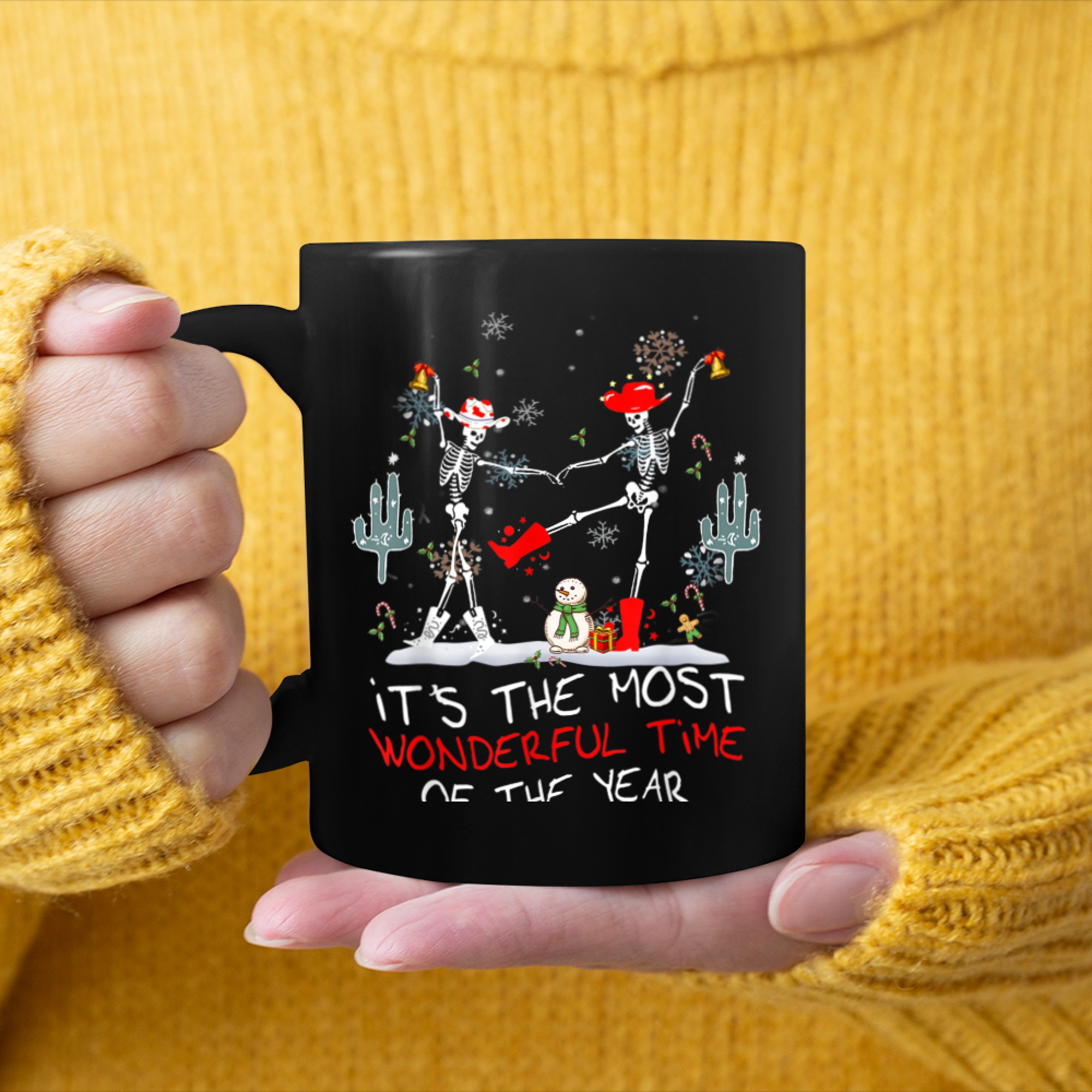 It's The Most Wonderful Time Of The Year Skeleton Christmas mug black