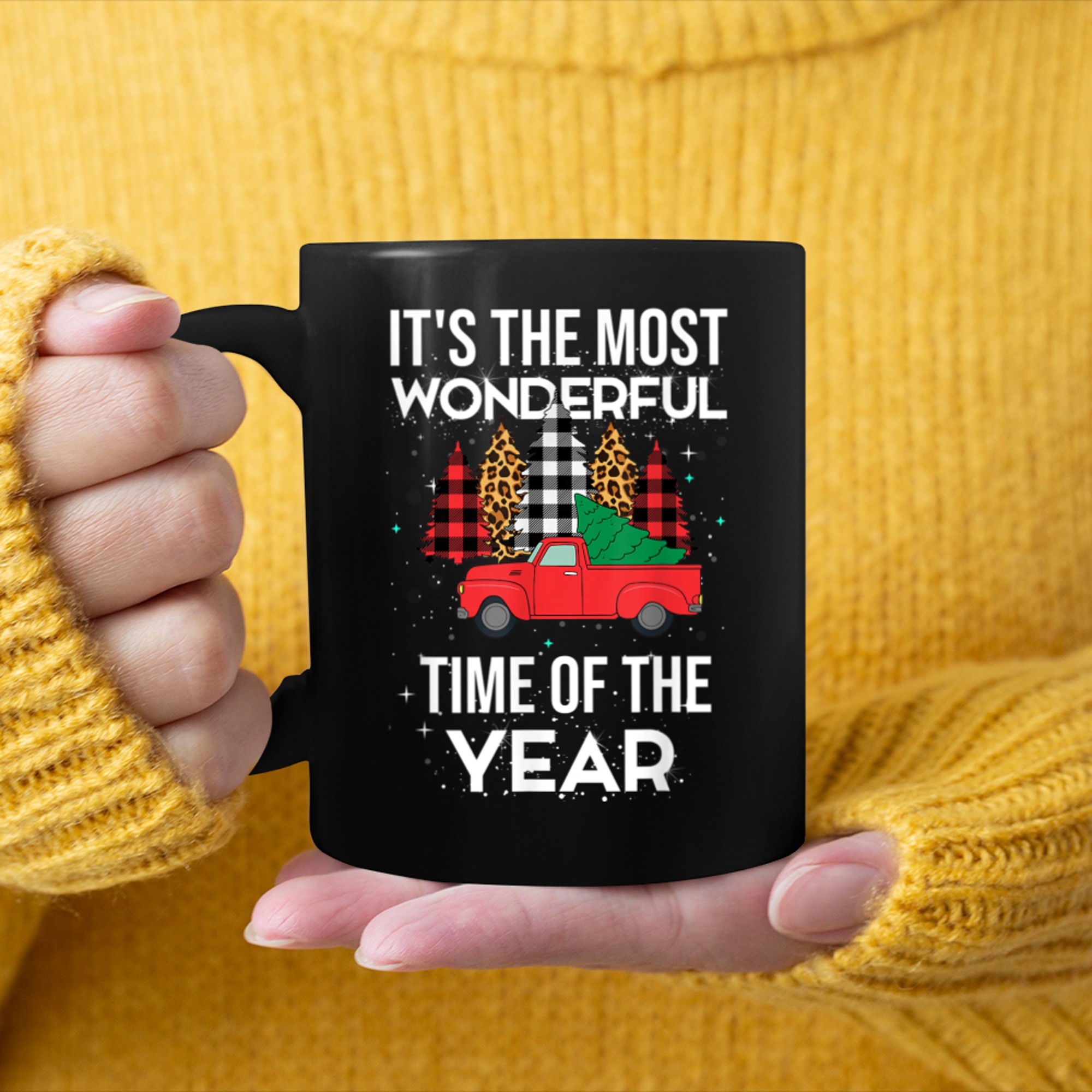 it's the most wonderful time of the year tree Buffalo Plaid (1) mug black