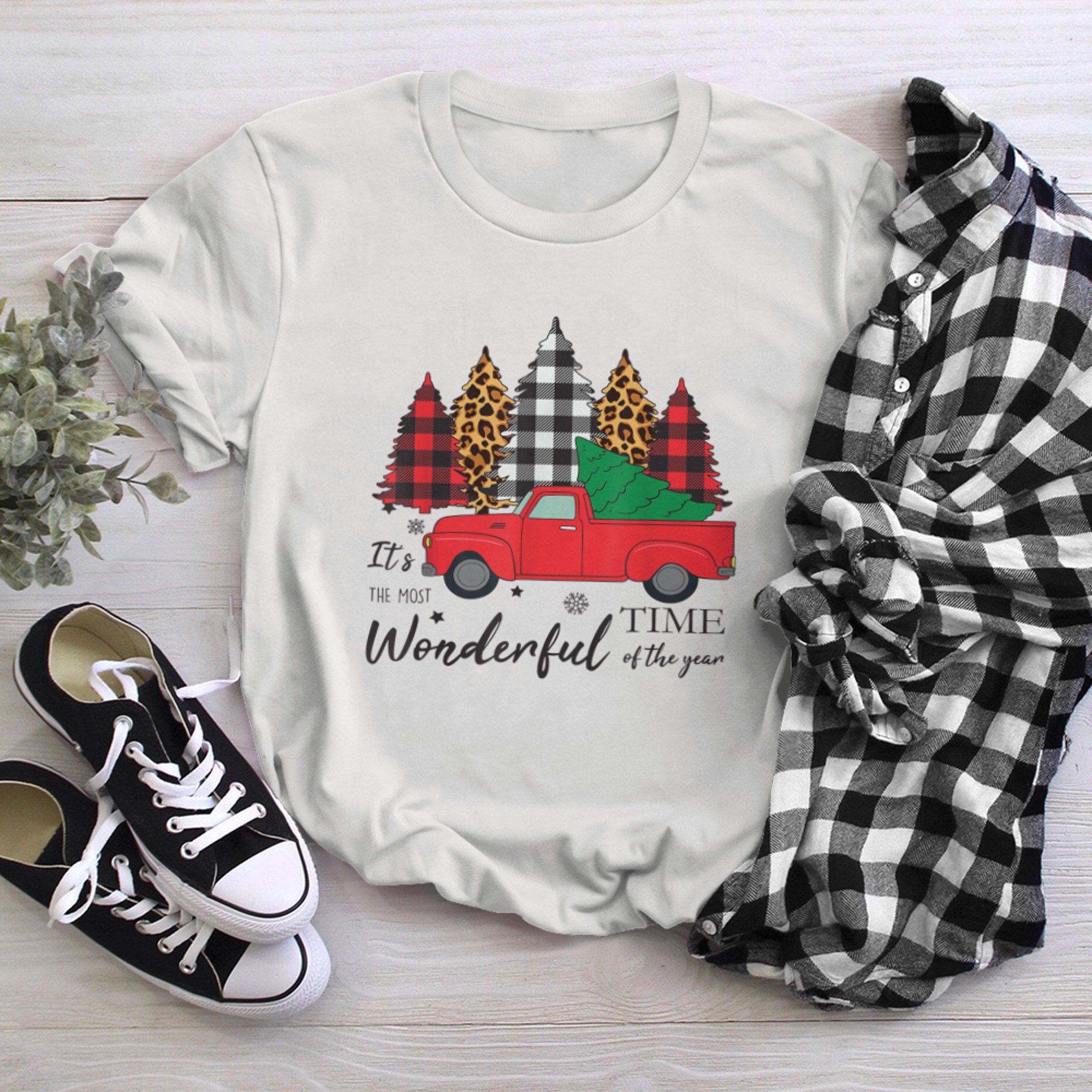 it's the most wonderful time of the year tree Buffalo Plaid t-shirt white