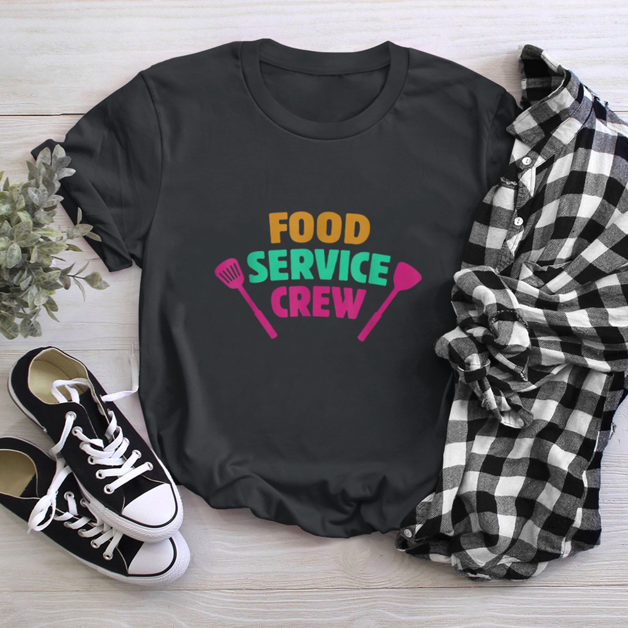 Mens Food Service Crew Worker Cafeteria Lady Frontline Job Retro t-shirt black