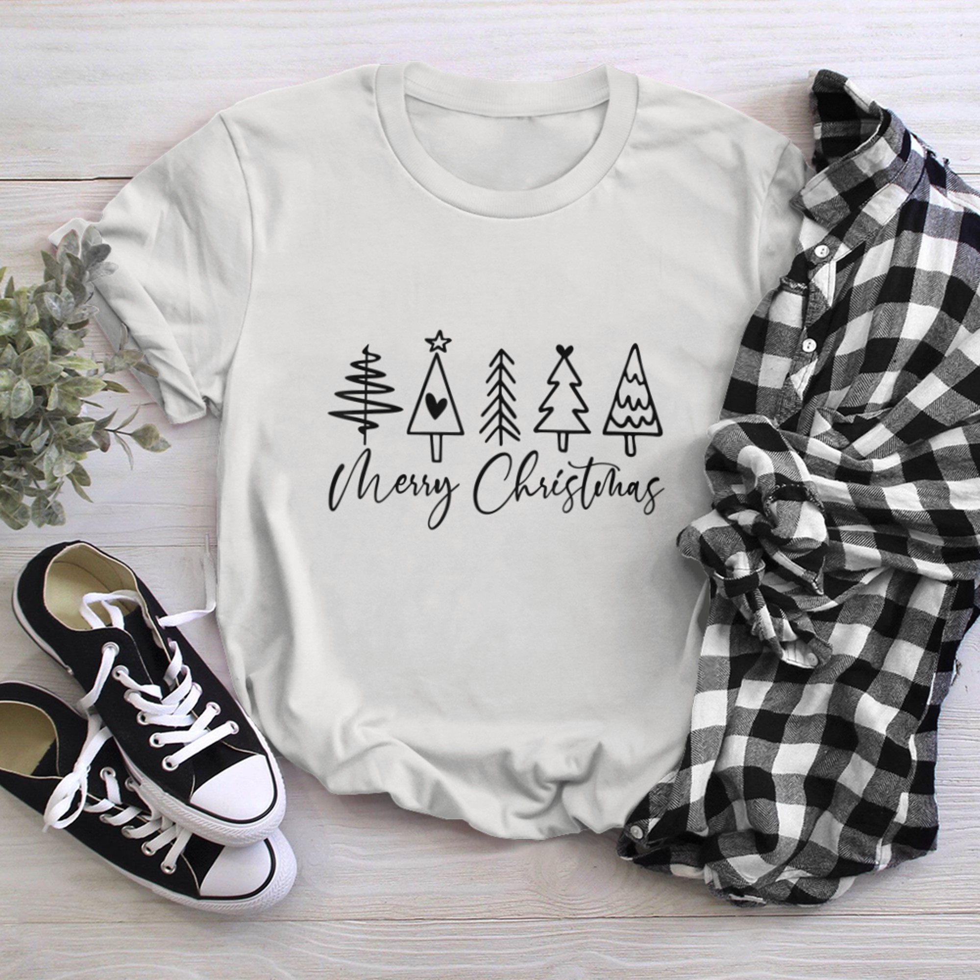 Merry Christmas With Cute Christmas Tree Matchng Family Xmas (1) t-shirt white