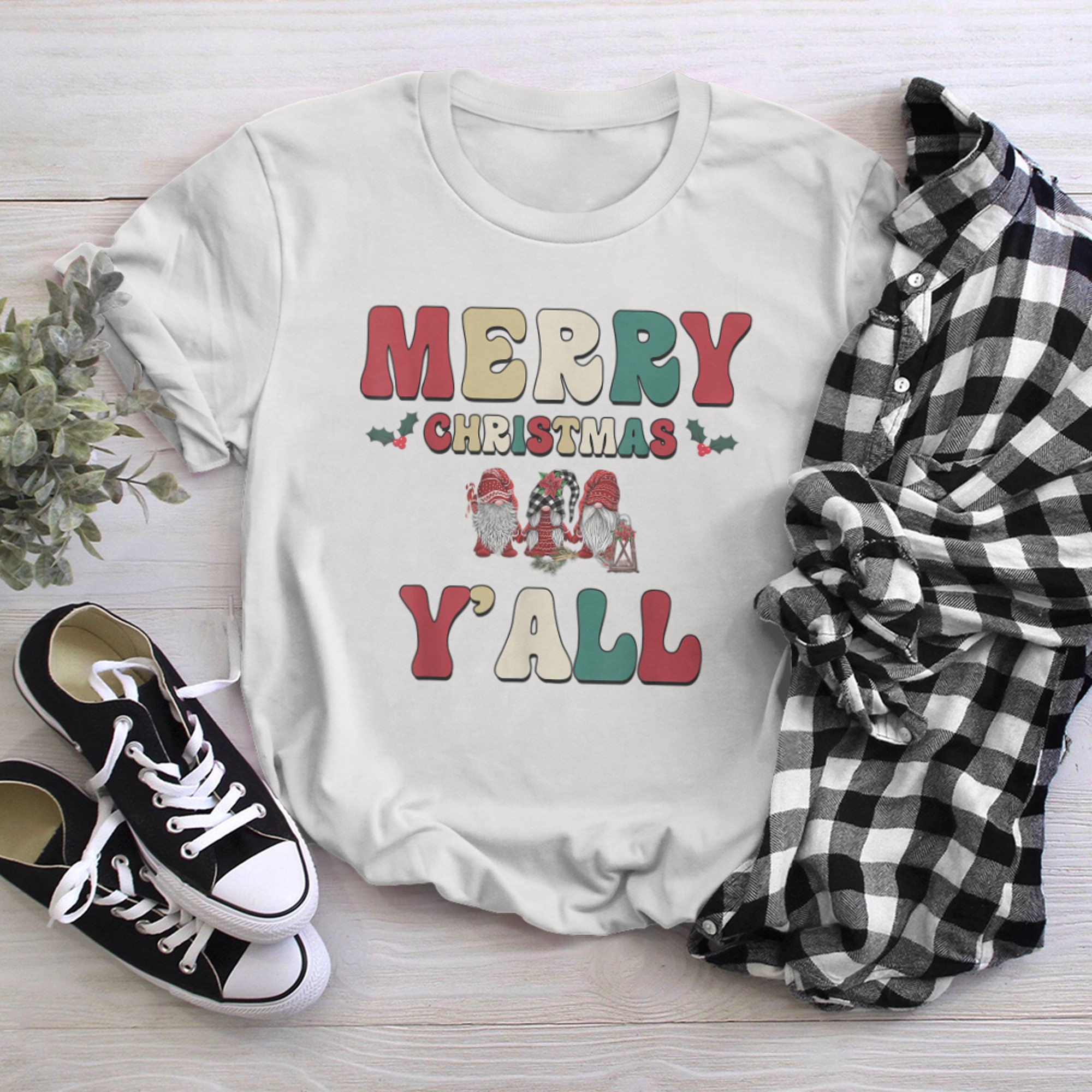 Merry Christmas Y'all Gnome Santa Claus Family Xmas Pajama t-shirt White