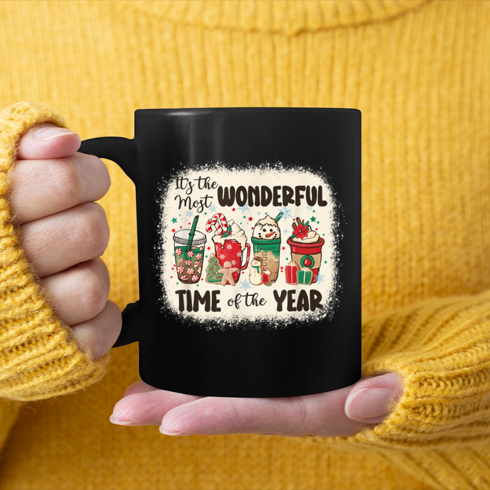 Most Wonderful Time Of The Year Christmas Blea.ched mug black