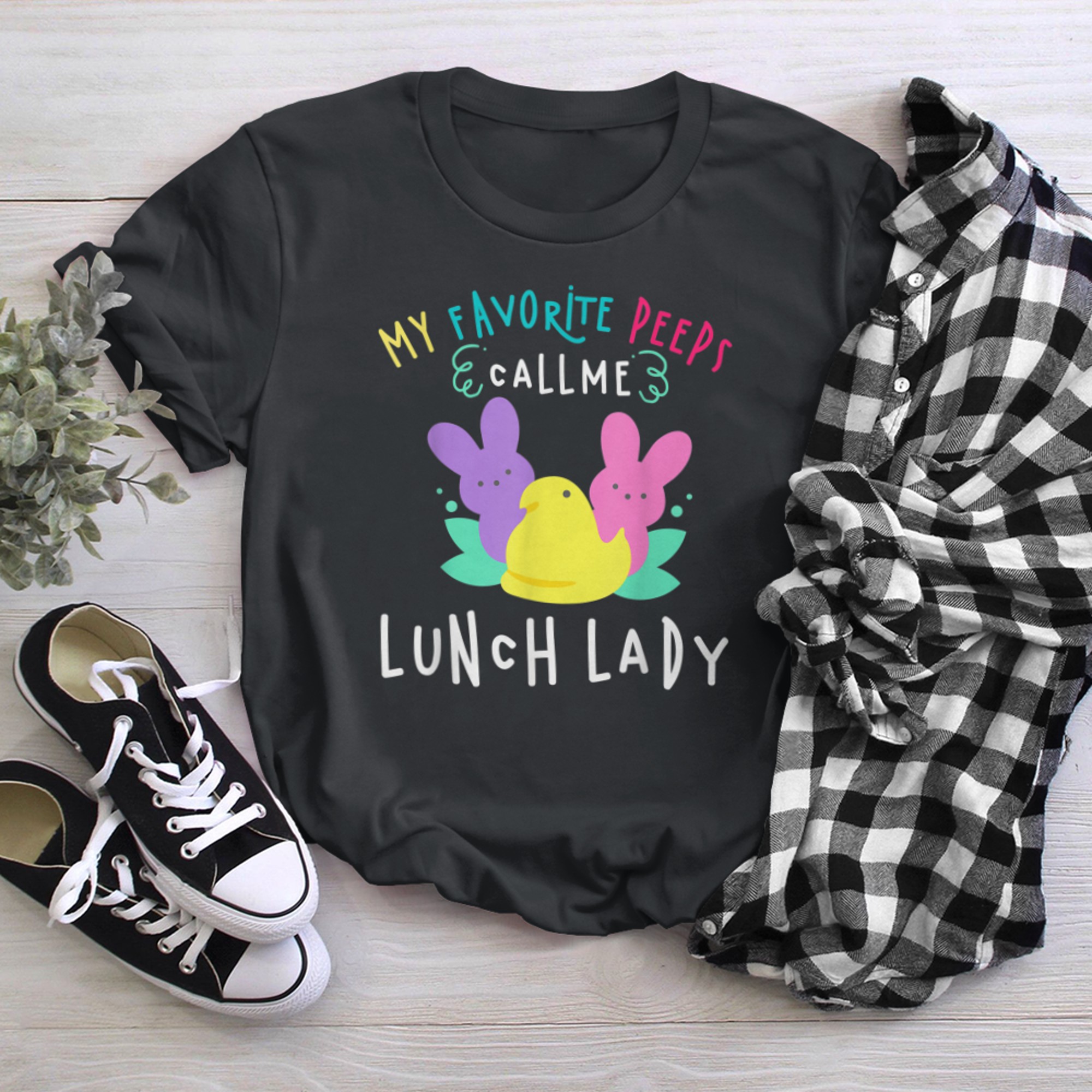 My Favorite Bunnies Call Me Lunch Lady Cafeteria Crew Easter (1) t-shirt black