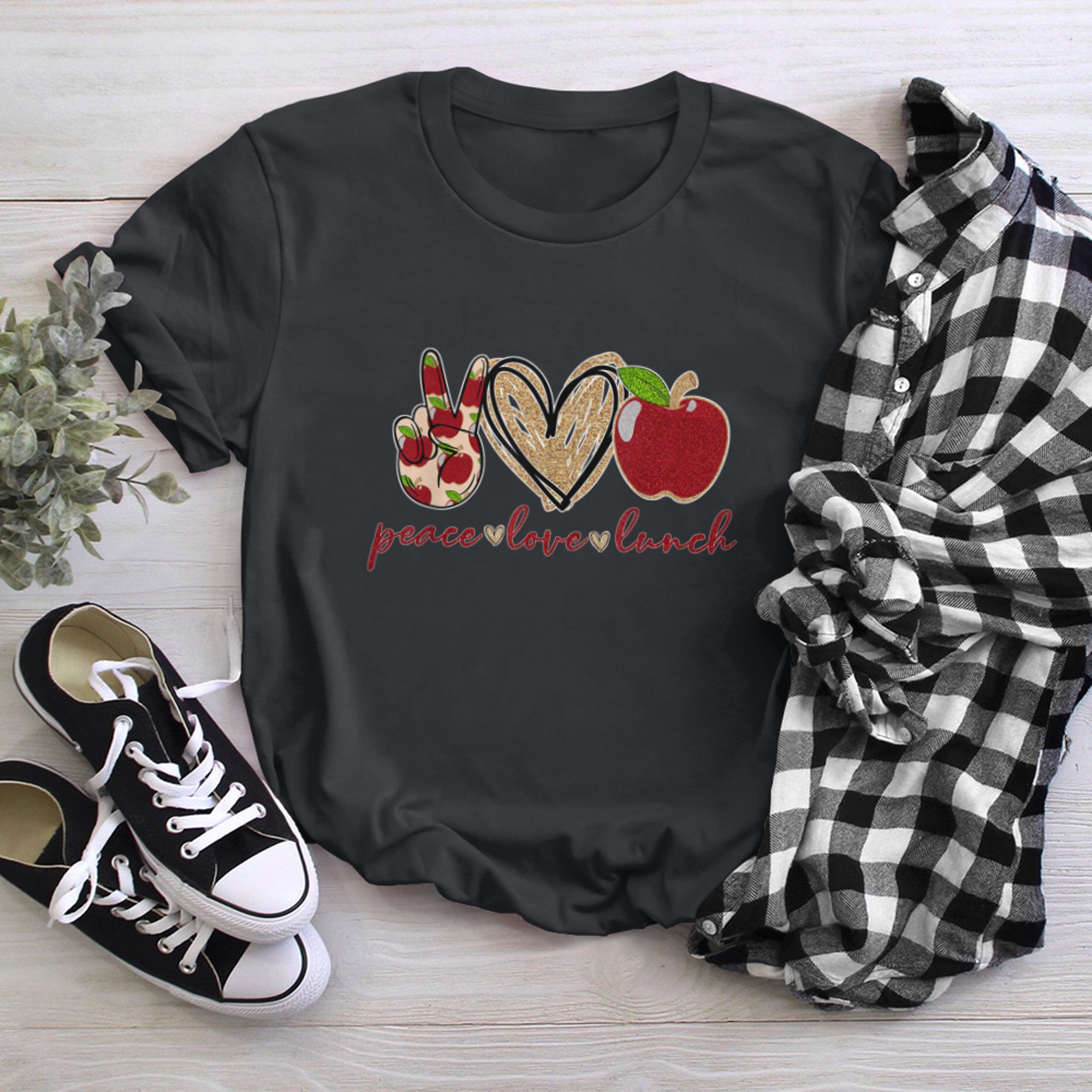 Peace Love Lunch Womens Funny Lunch Lady Cafeteria Crew t-shirt black