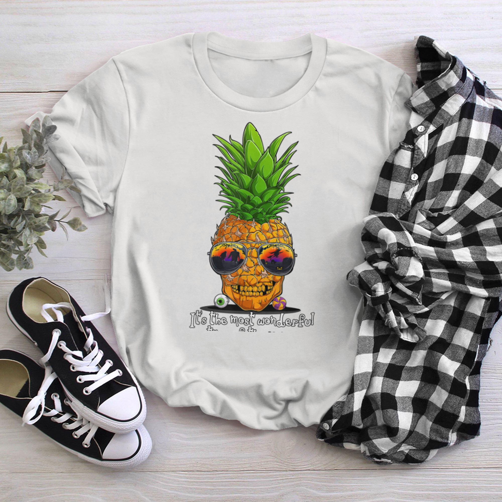 Pineapple Skull Most Wonderful Time of the Year Halloween t-shirt White