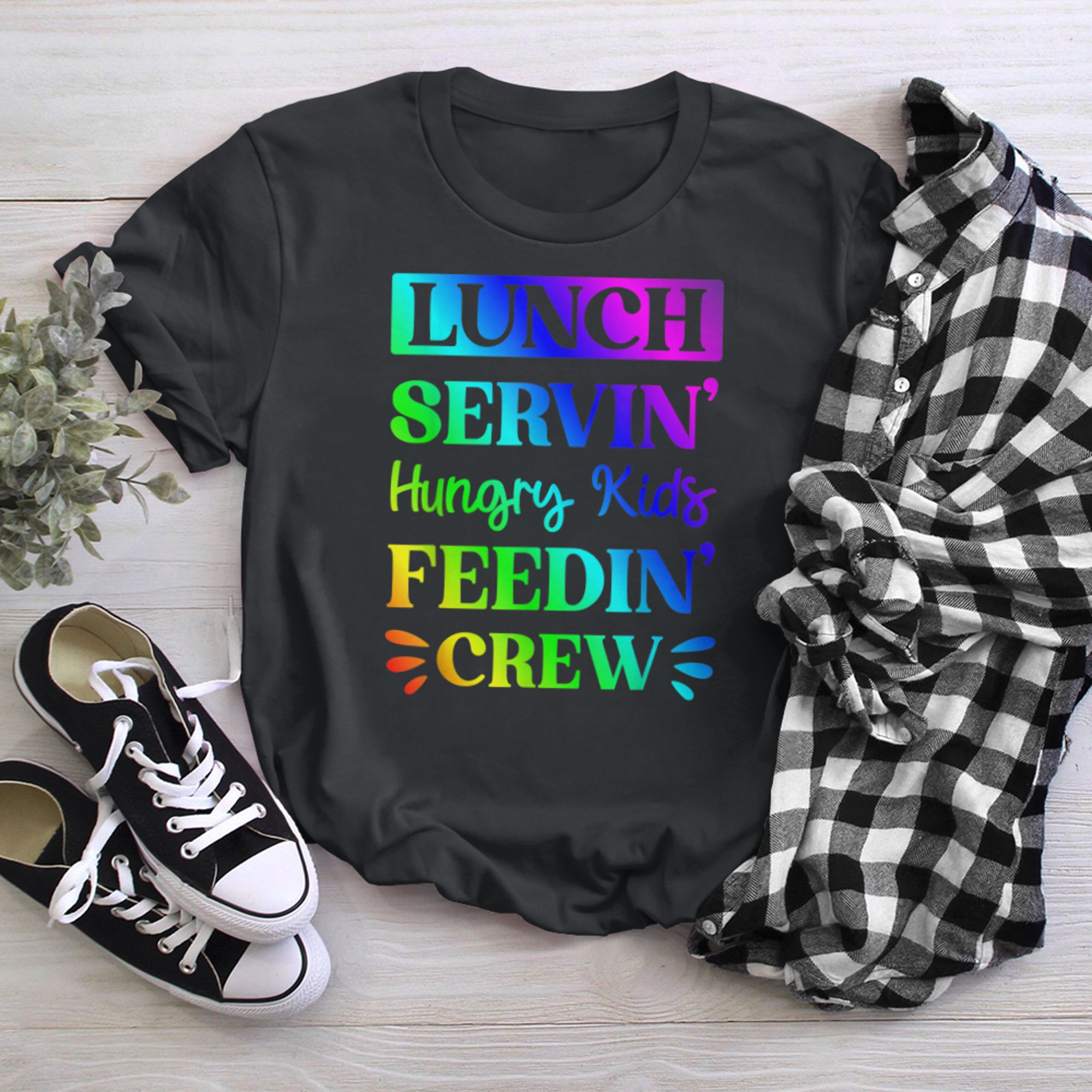 Rainbow Lunch Crew School Cafeteria Worker Food Team Saying t-shirt black