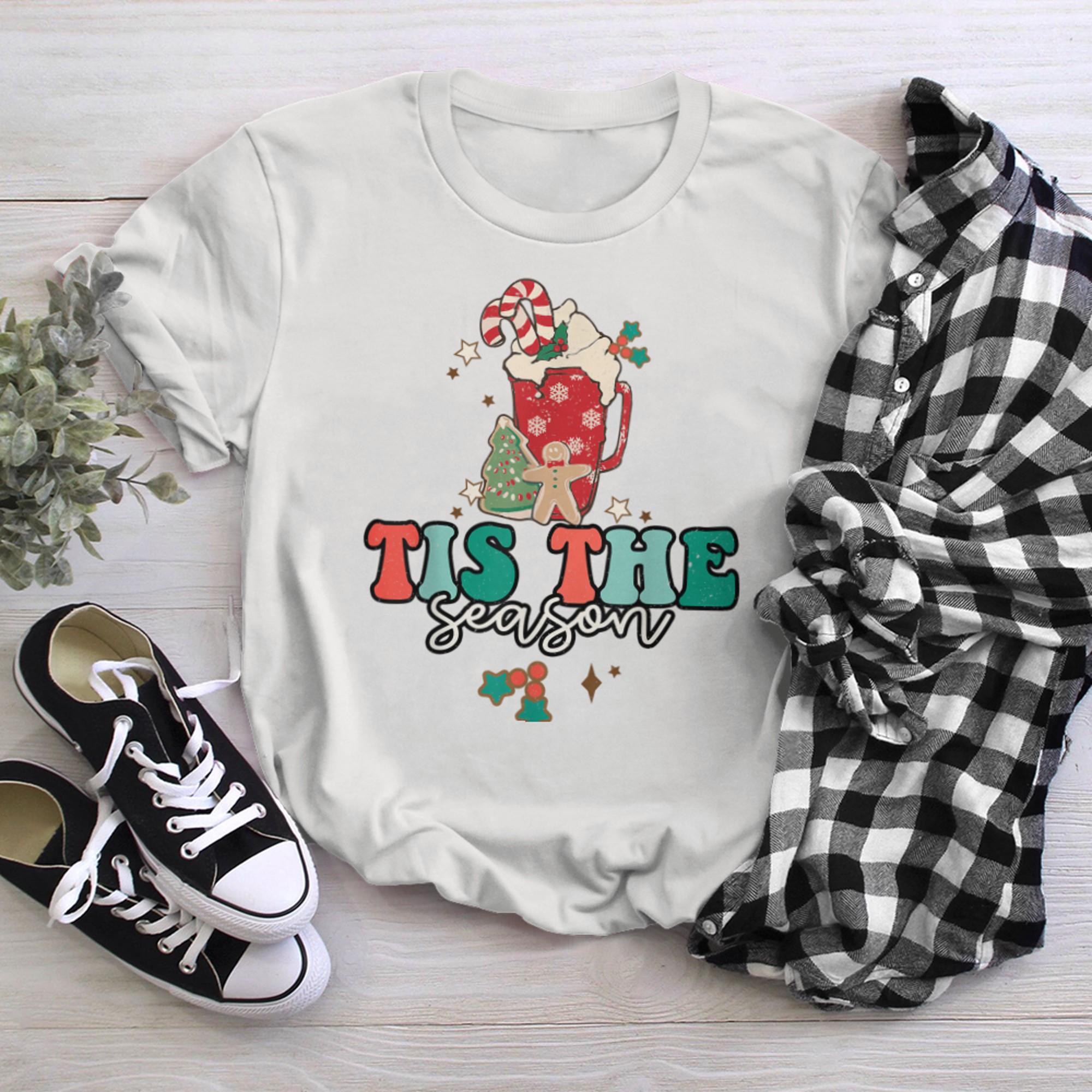 Retro Tis The Season Hot Cocoa Funny Christmas Holiday t-shirt White