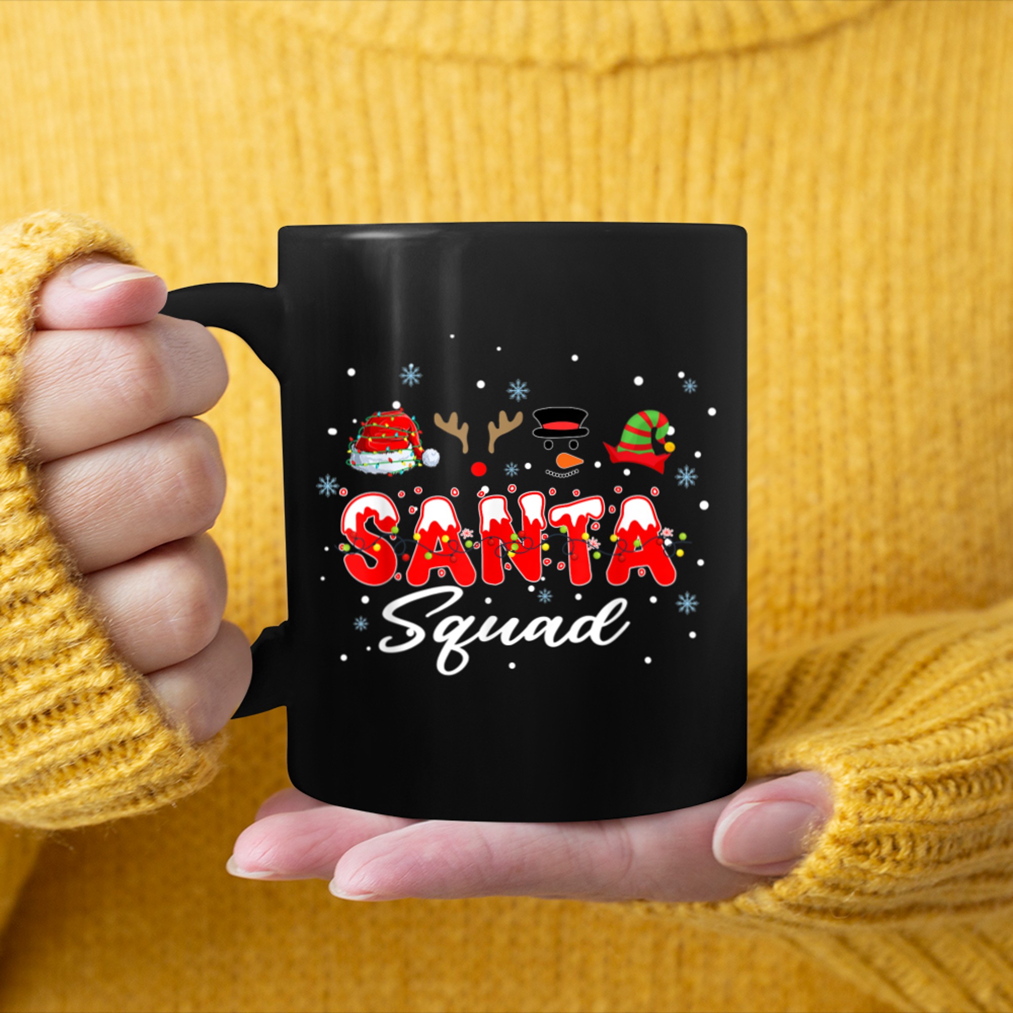 Santa Squad Family Matching Pajamas Xmas Boys Kids Santa mug black