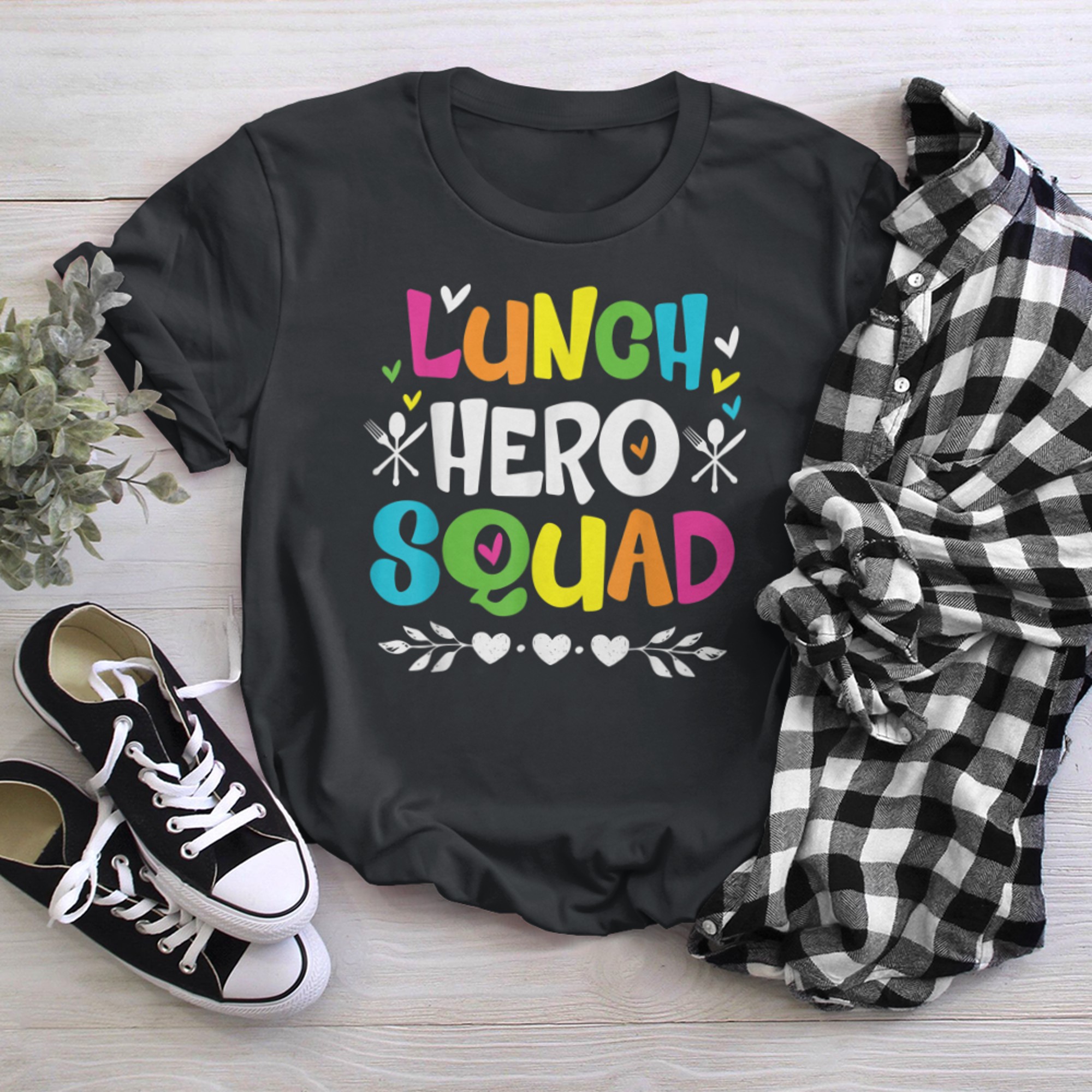 School Lunch Hero Squad of Happy Cafeteria Lady Workers Crew t-shirt black