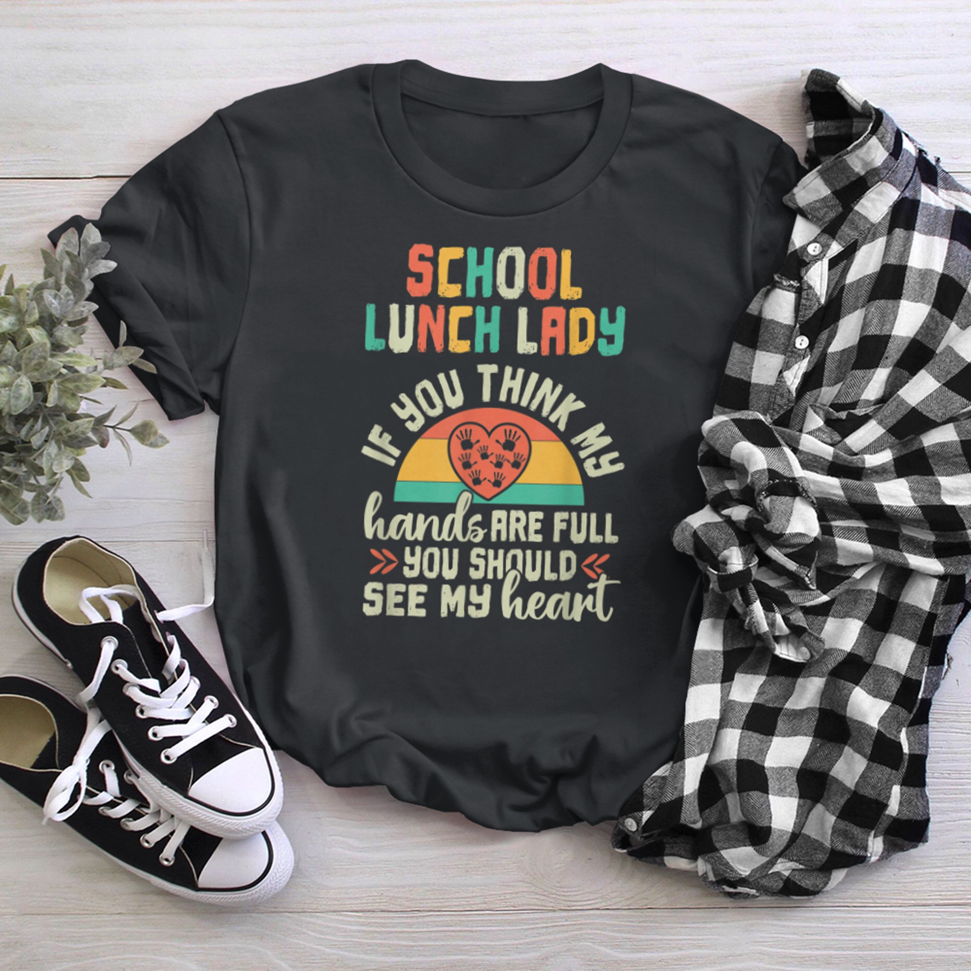 School Lunch Lady Appreciation Cafeteria Crew Retro Sunset (1) t-shirt black