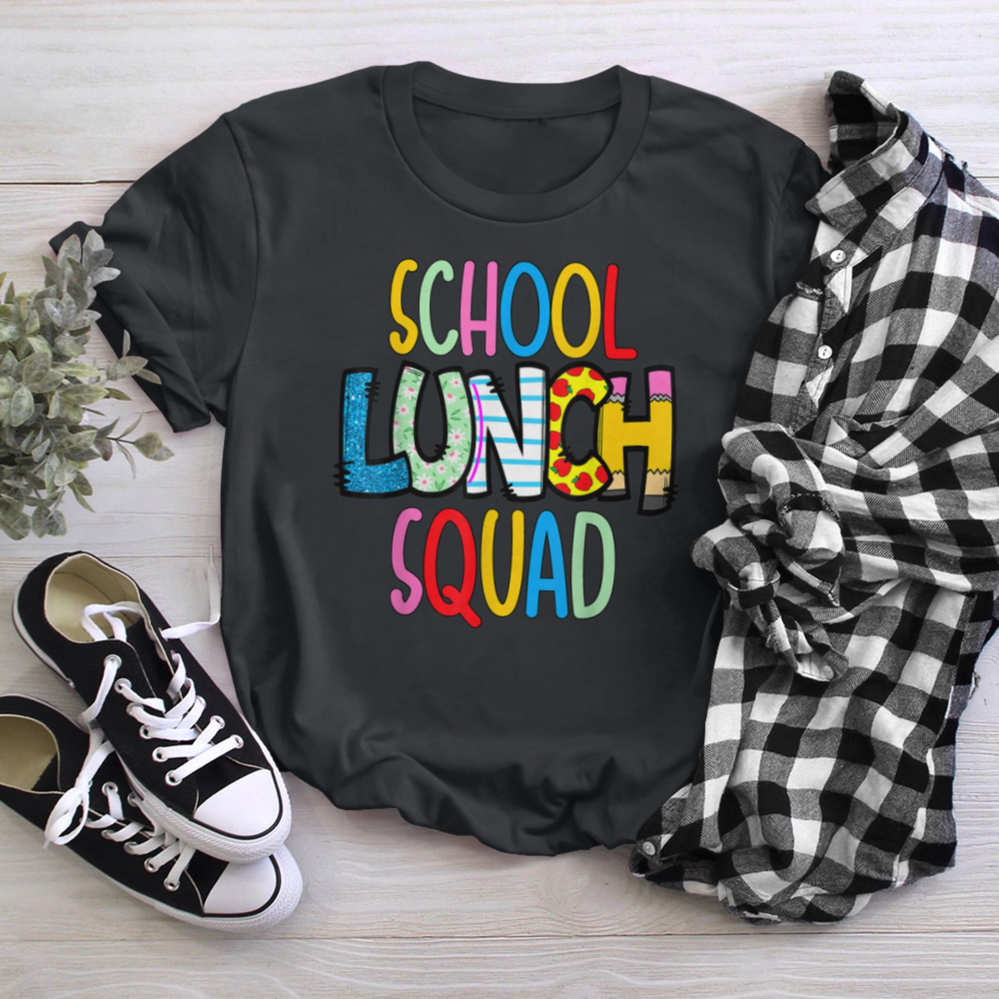 School lunch squad cafeteria worker lunch lady food tray job (6) t-shirt black