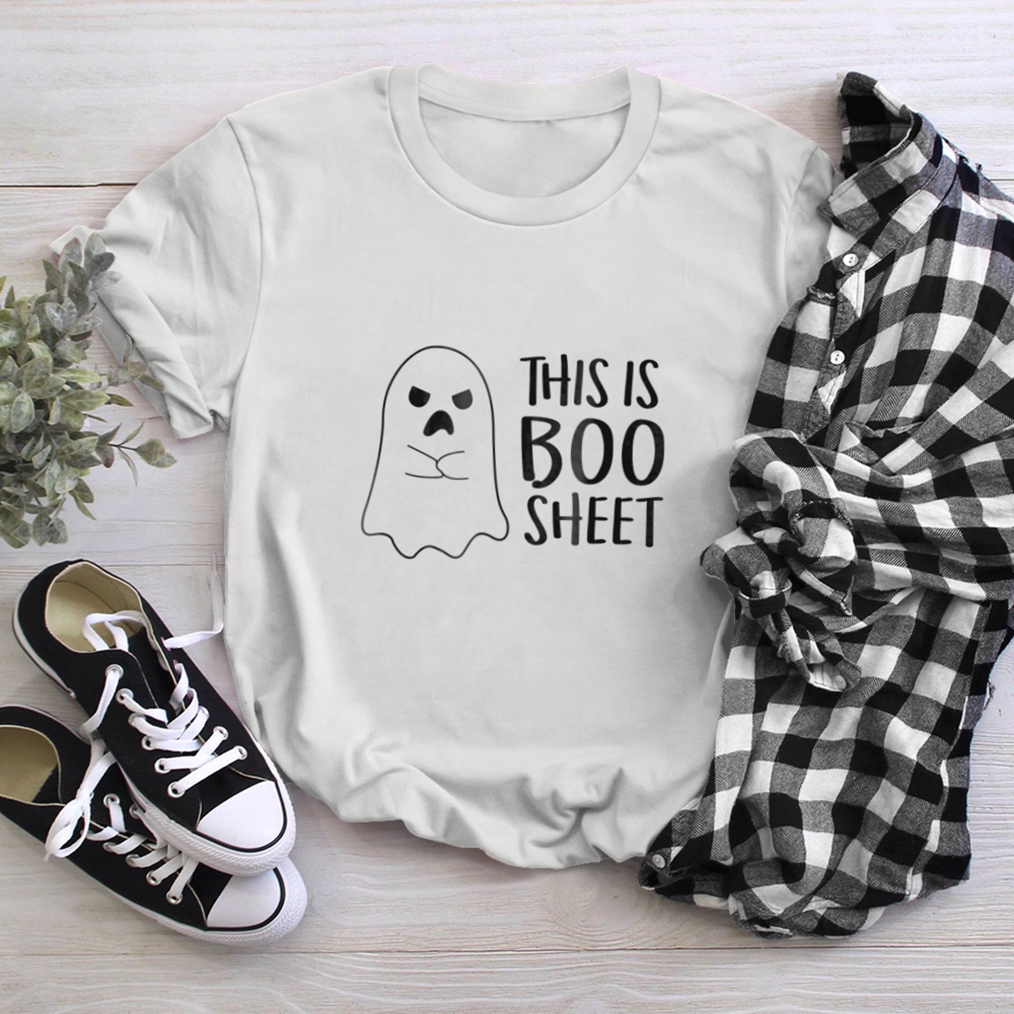 Thanksgiving Halloween Fall Funny Cute This is Boo sheet t-shirt white