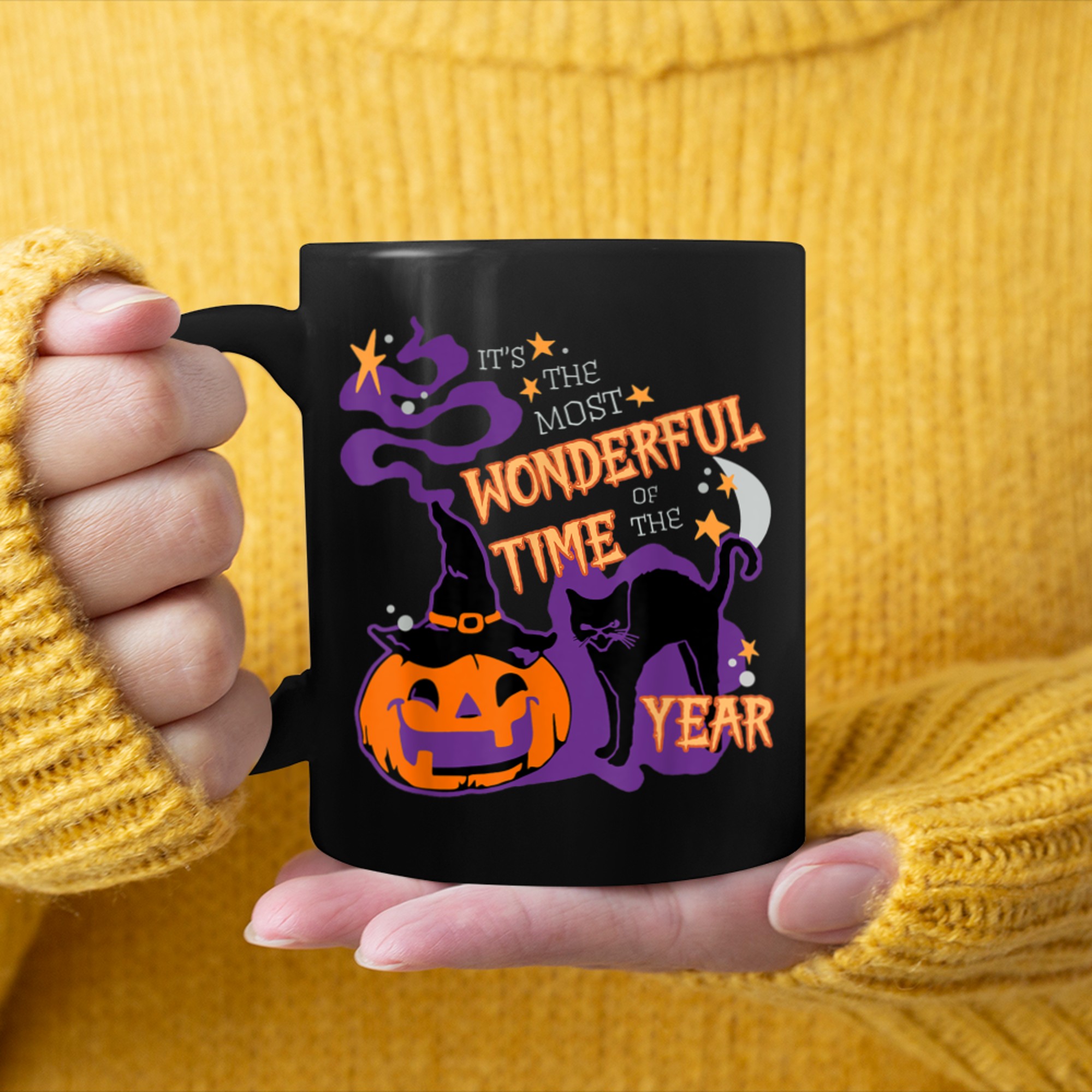 The Most Wonderful Time Of The Year Black Cat Halloween mug black