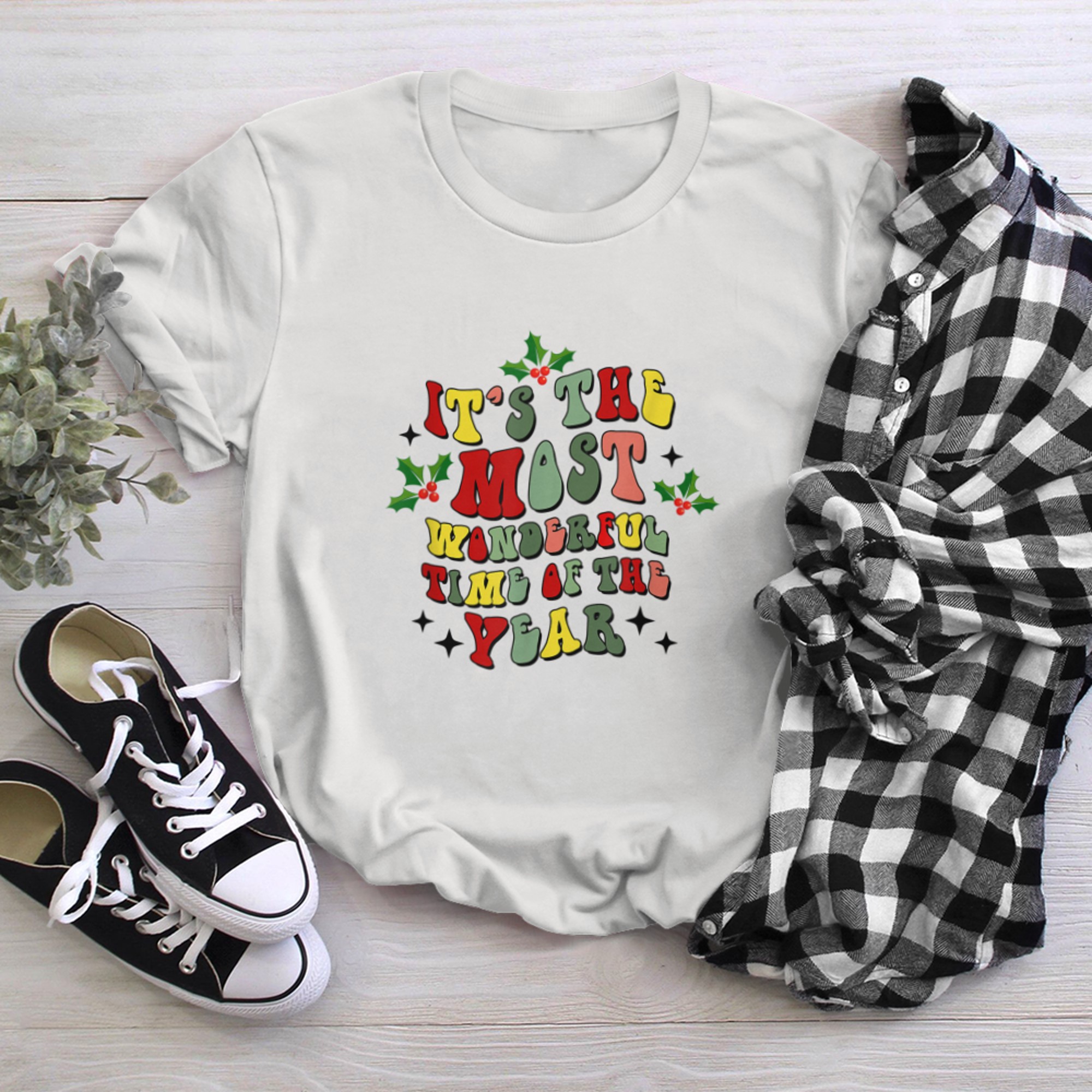 The Most Wonderful Time Of The Year Vintage Christmas Xmas t-shirt White