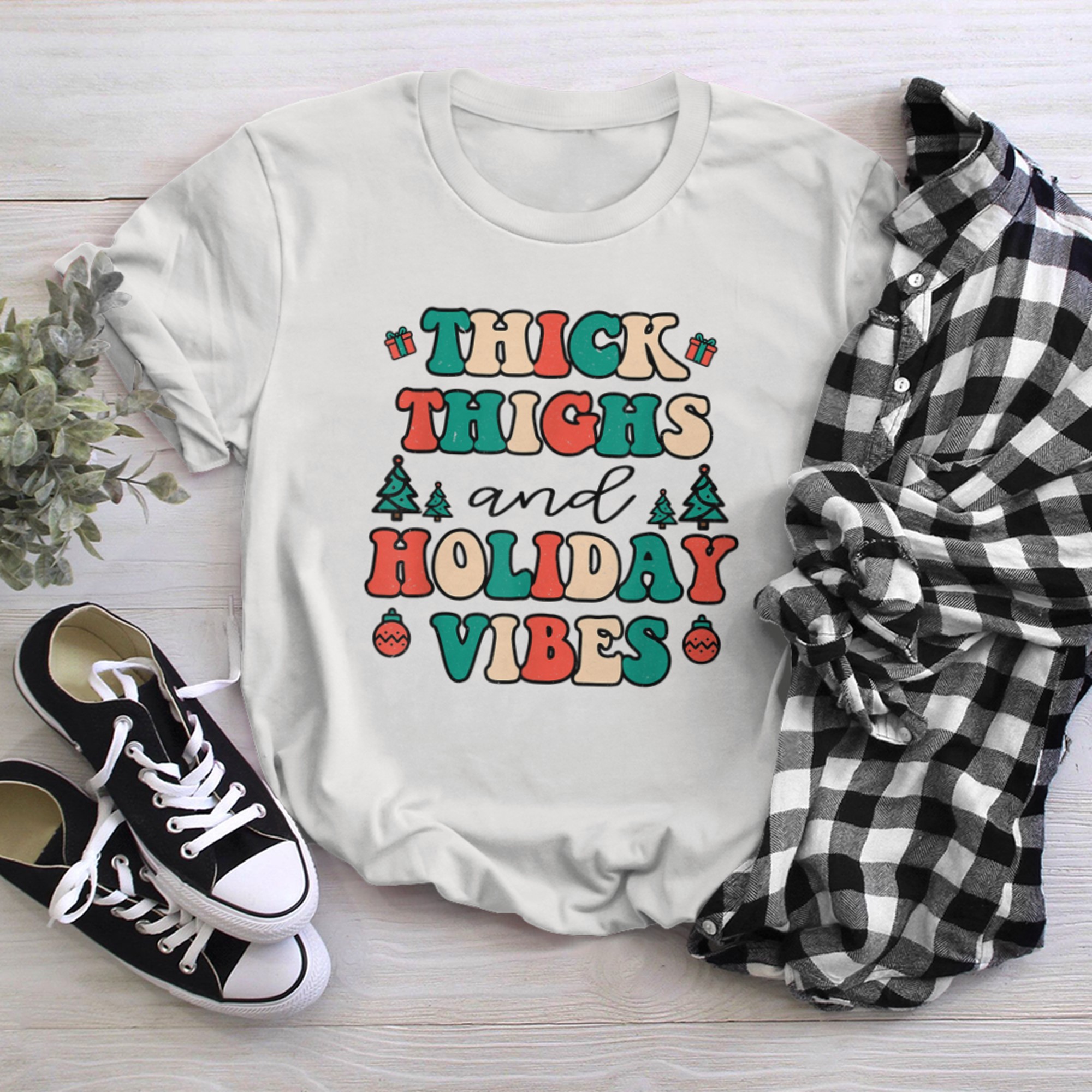 Thick Thighs And Holiday Vibes Matching Family Christmas PJs t-shirt White