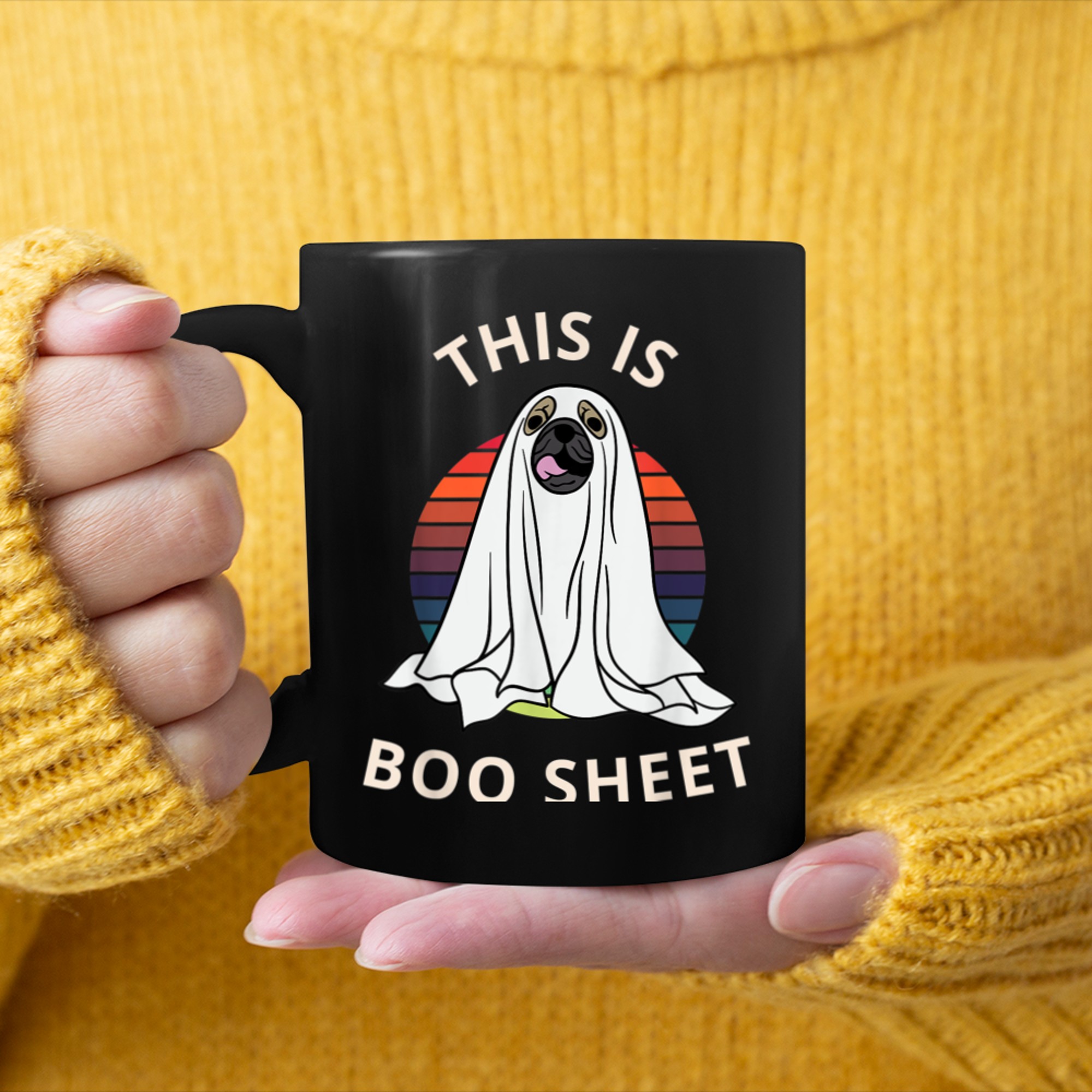 This is Boo Sheet Funny Dog Halloween Costume mug black