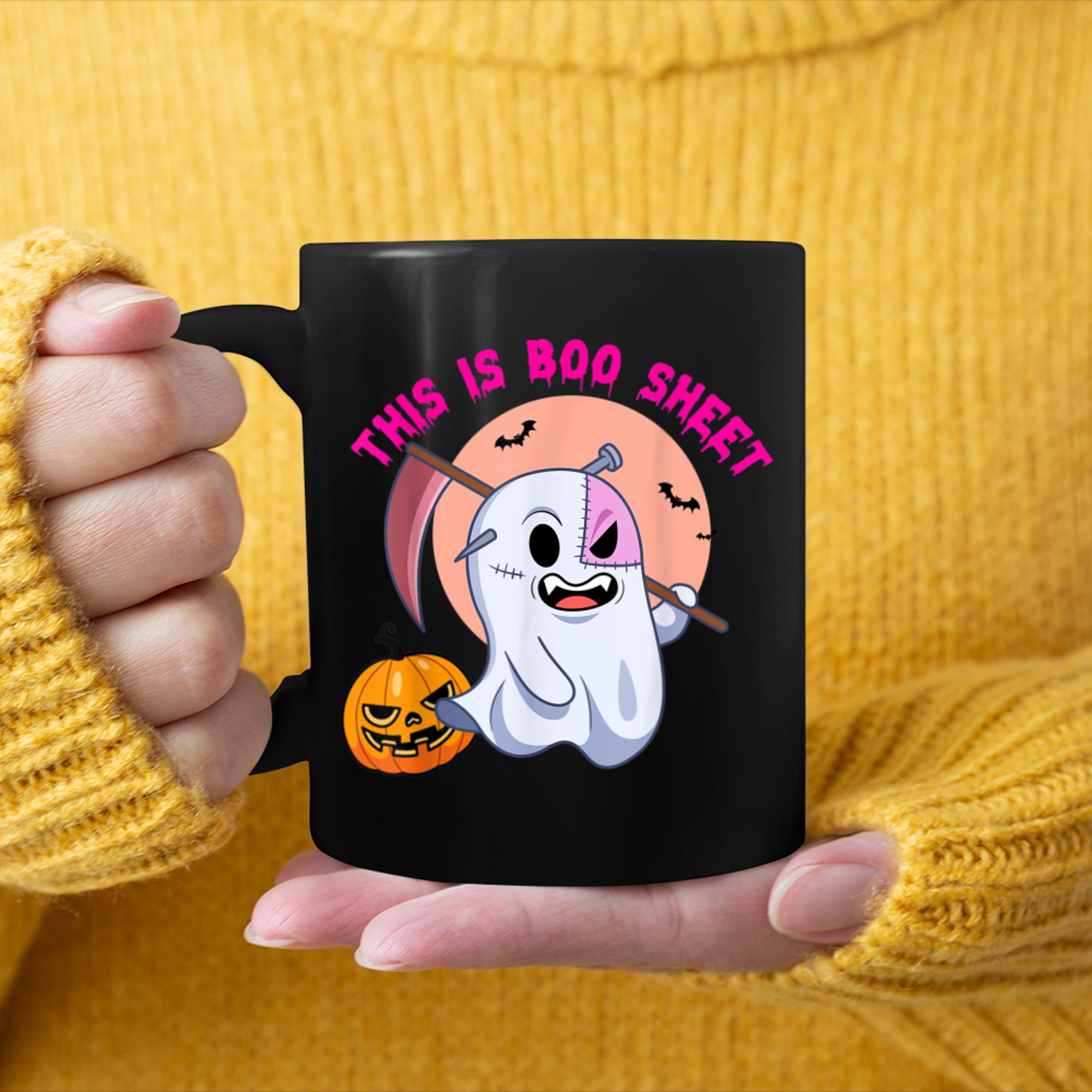 This Is Boo Sheet Funny Ghost Scary Pumpkin Halloween Custom mug black