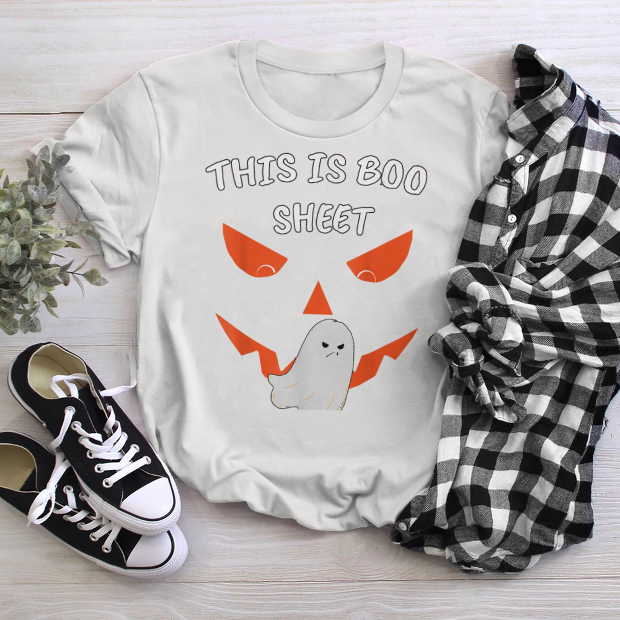 This Is Boo Sheet Funny Ghost With A Pumpkin t-shirt White