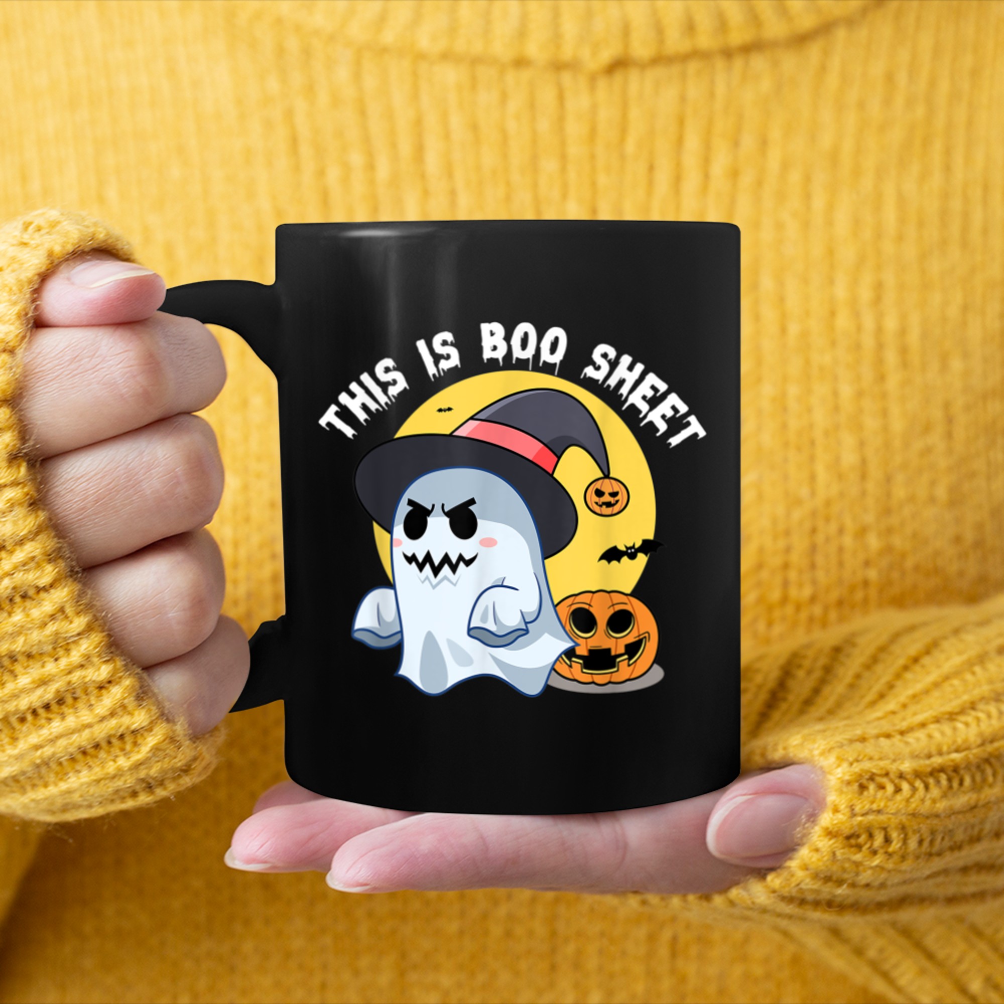 This Is Boo Sheet, Funny Pumpkin Ghost Halloween Custome mug black