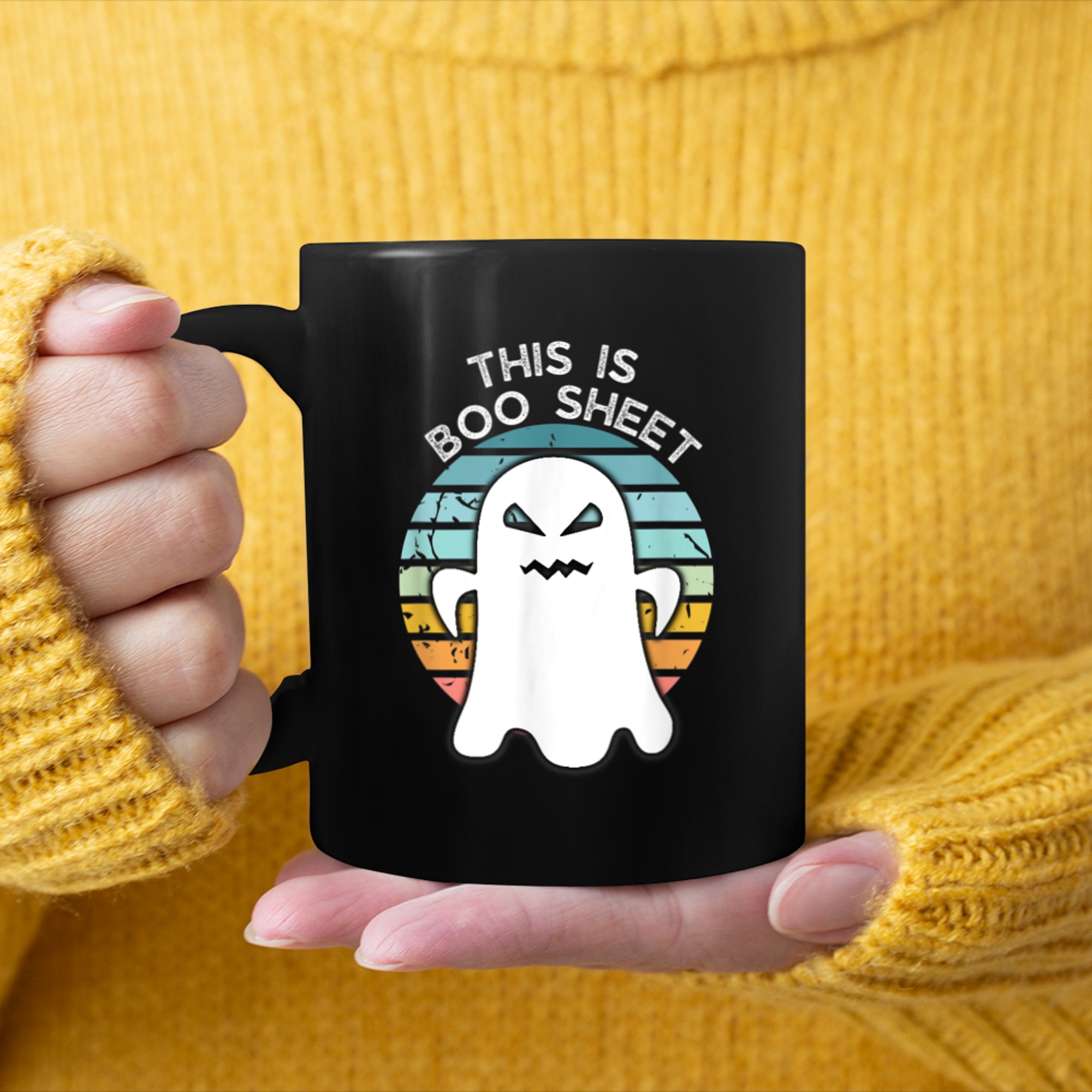 This is Boo Sheet Ghost Halloween Carneval mug black