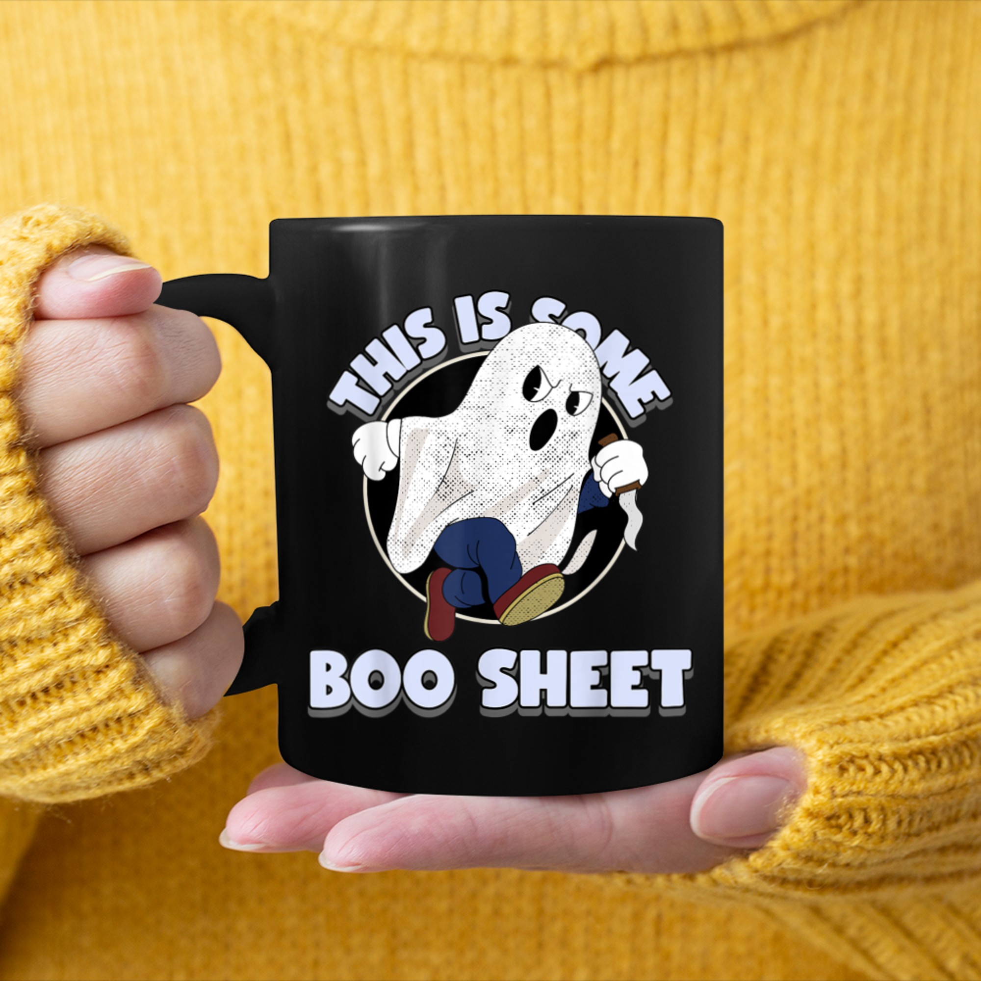 This Is Boo Sheet Ghost Halloween Costume Men Women Kids mug black