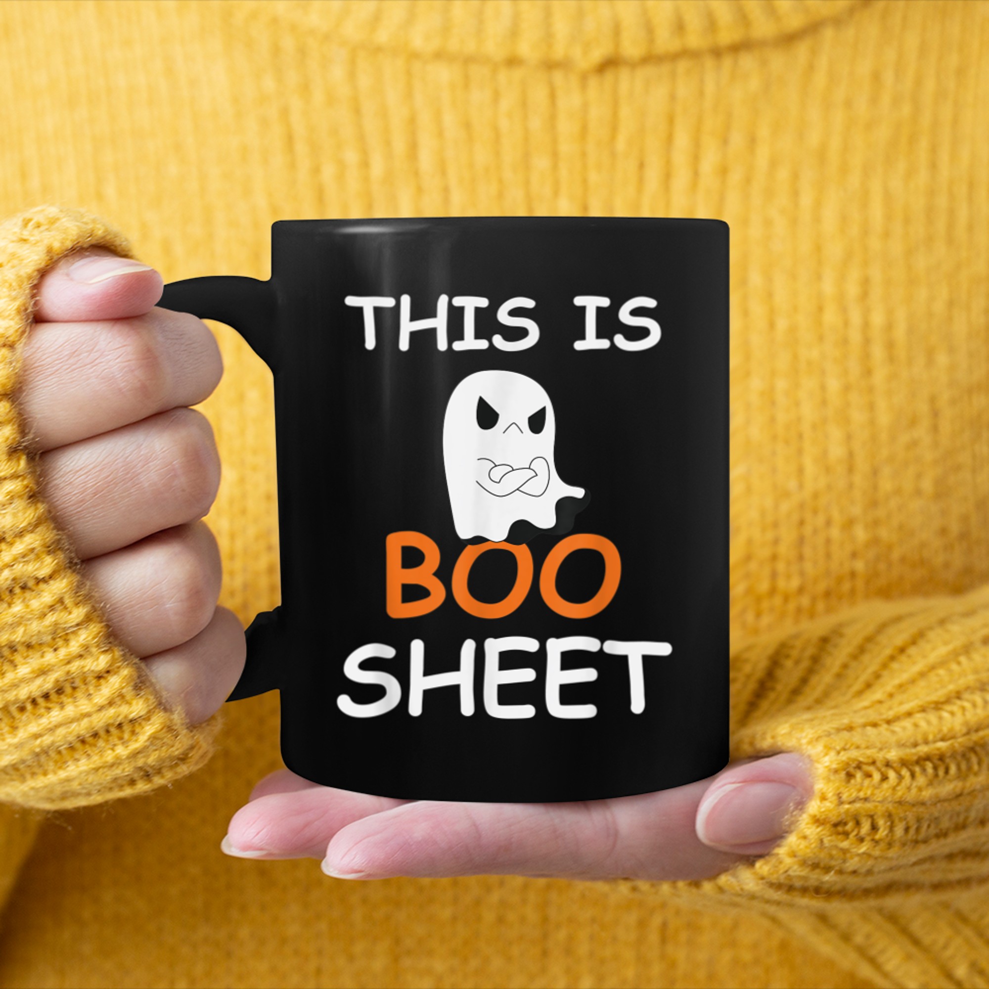 This Is Boo Sheet Ghost Happy Halloween Funny Cute Costume mug black