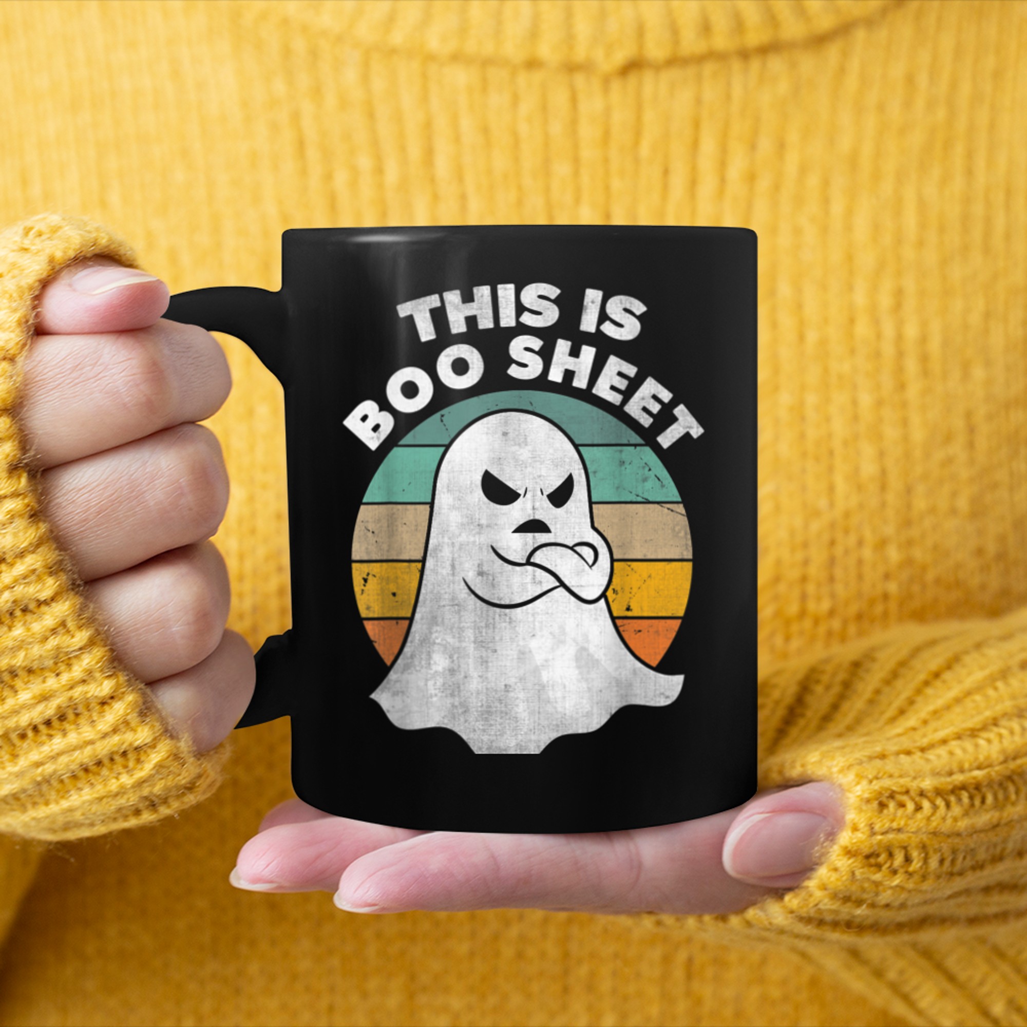 This Is Boo Sheet Ghost Retro Halloween Costume (1) mug black