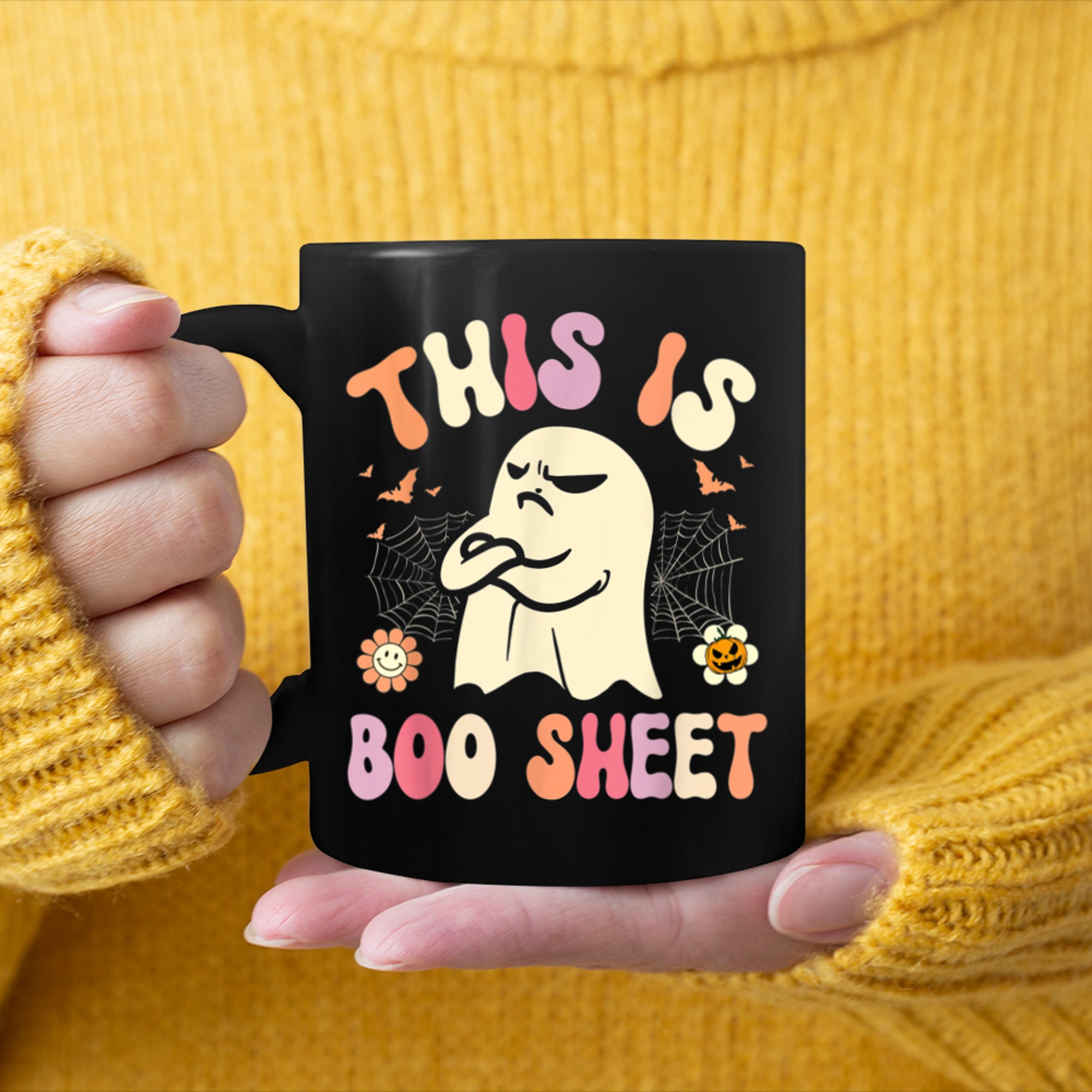 This Is Boo Sheet Ghost Retro Halloween Costume (15) mug black