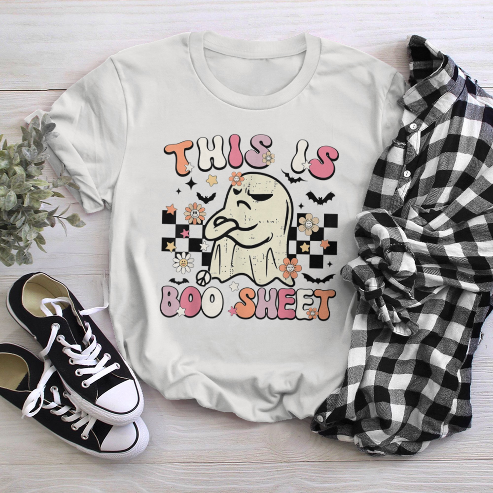 This Is Boo Sheet Ghost Retro Halloween Costume (27) t-shirt White