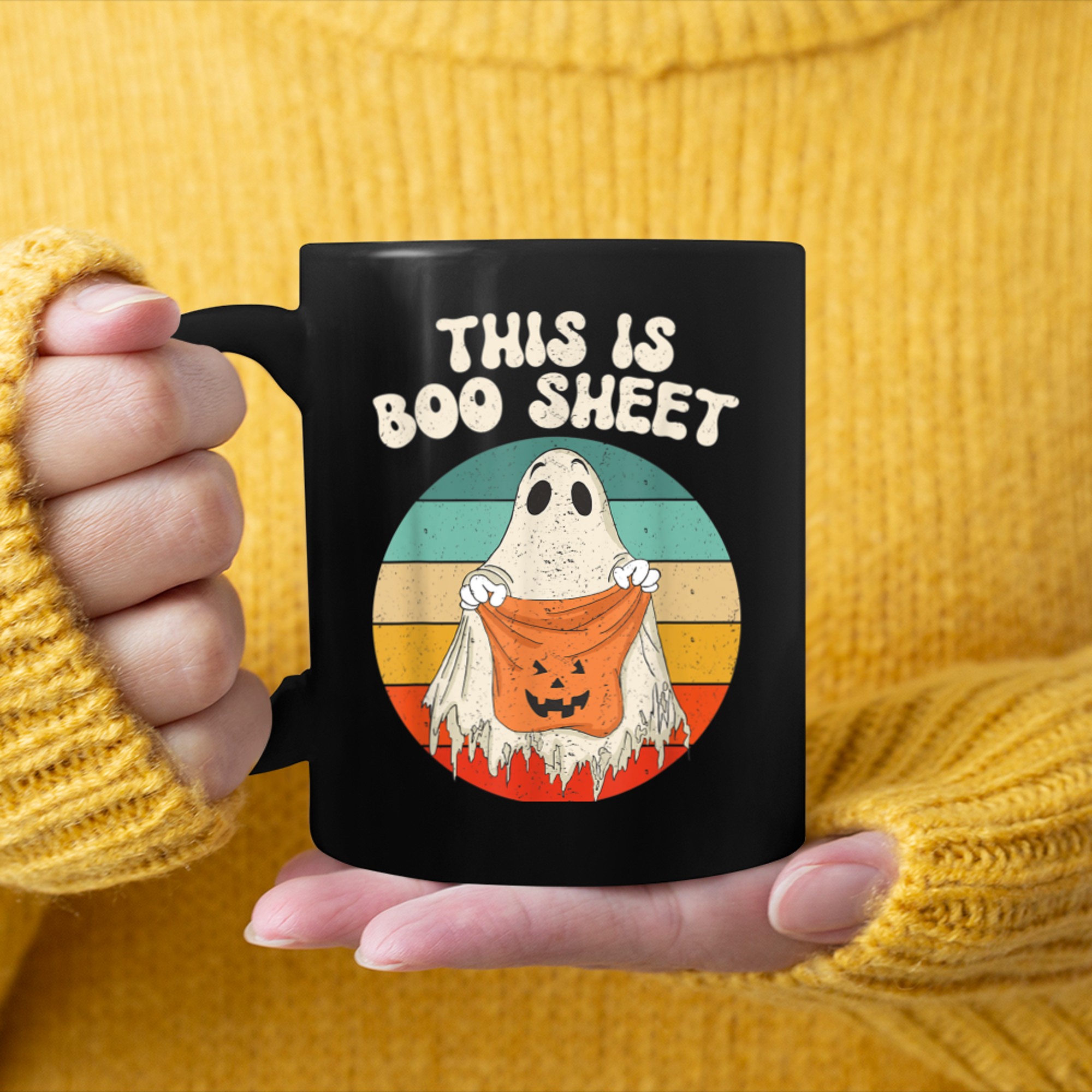 This Is Boo Sheet Ghost Retro Halloween Costume (28) mug black