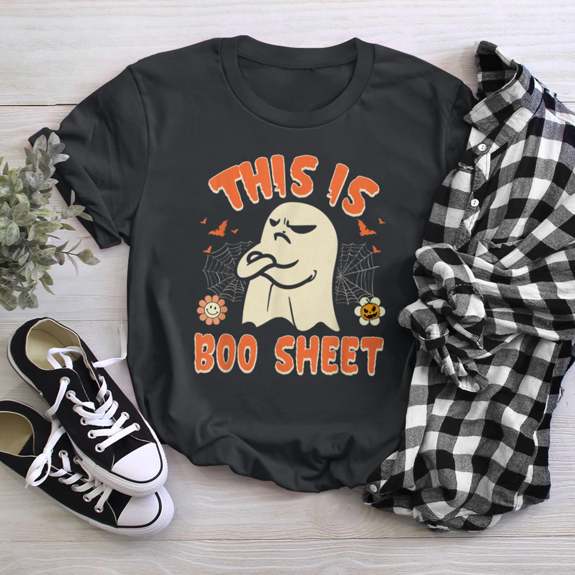 This Is Boo Sheet Ghost Retro Halloween Costume (29) t-shirt black