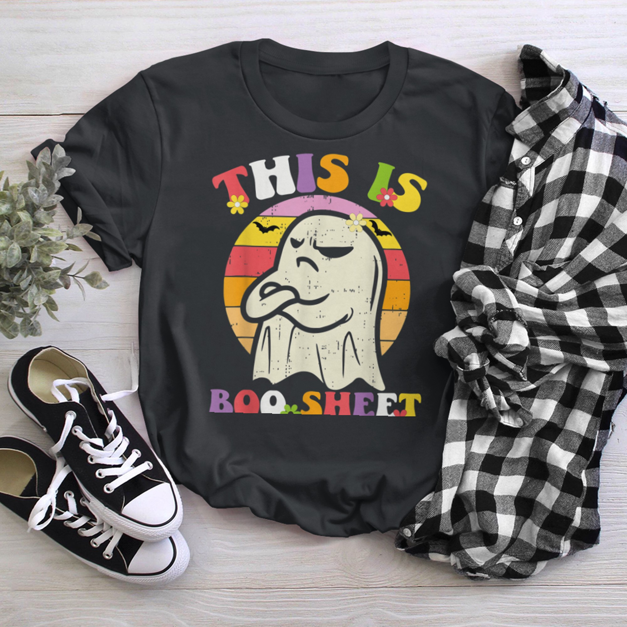 This Is Boo Sheet Ghost Retro Halloween Costume (30) t-shirt black