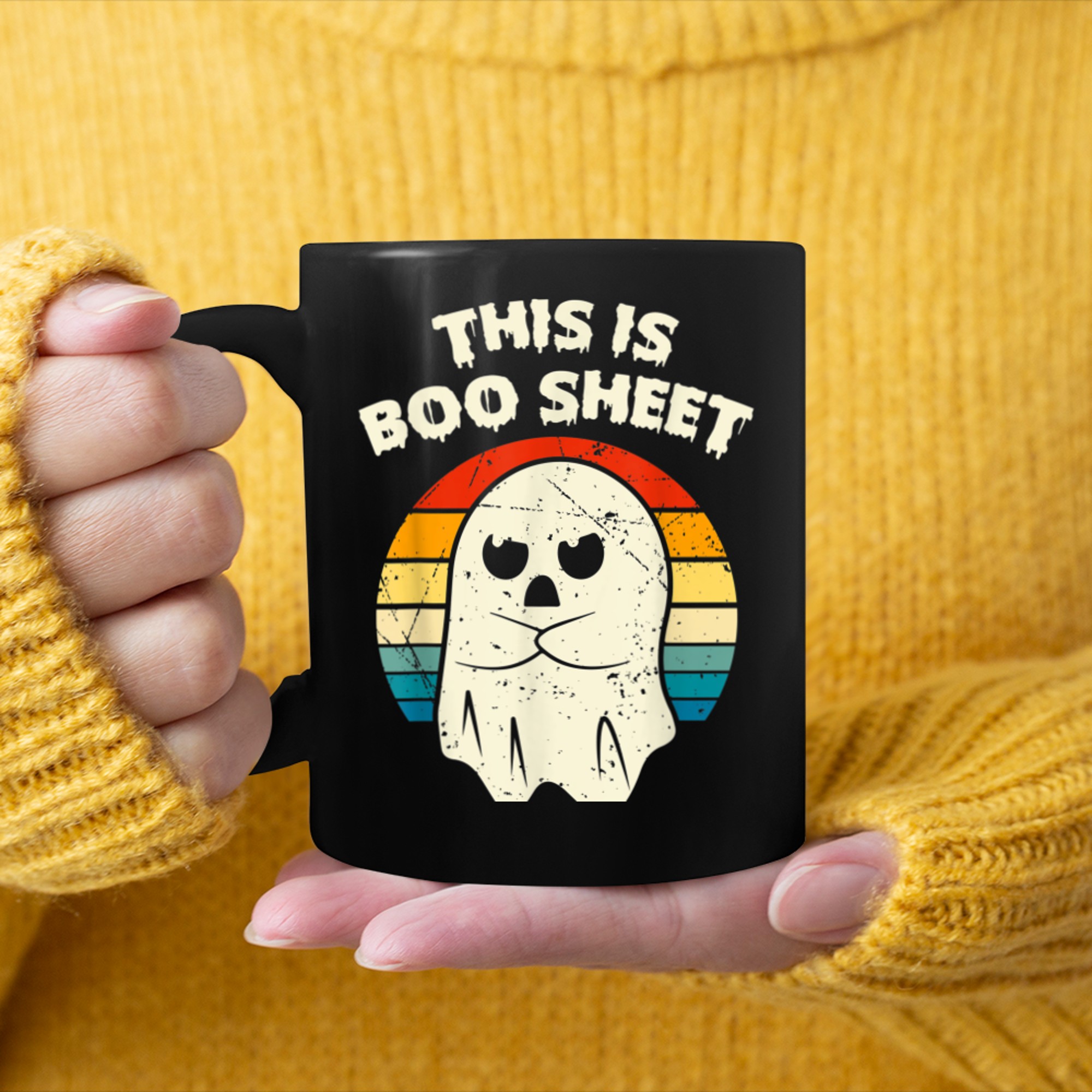 This Is Boo Sheet Ghost Retro Halloween Costume (31) mug black