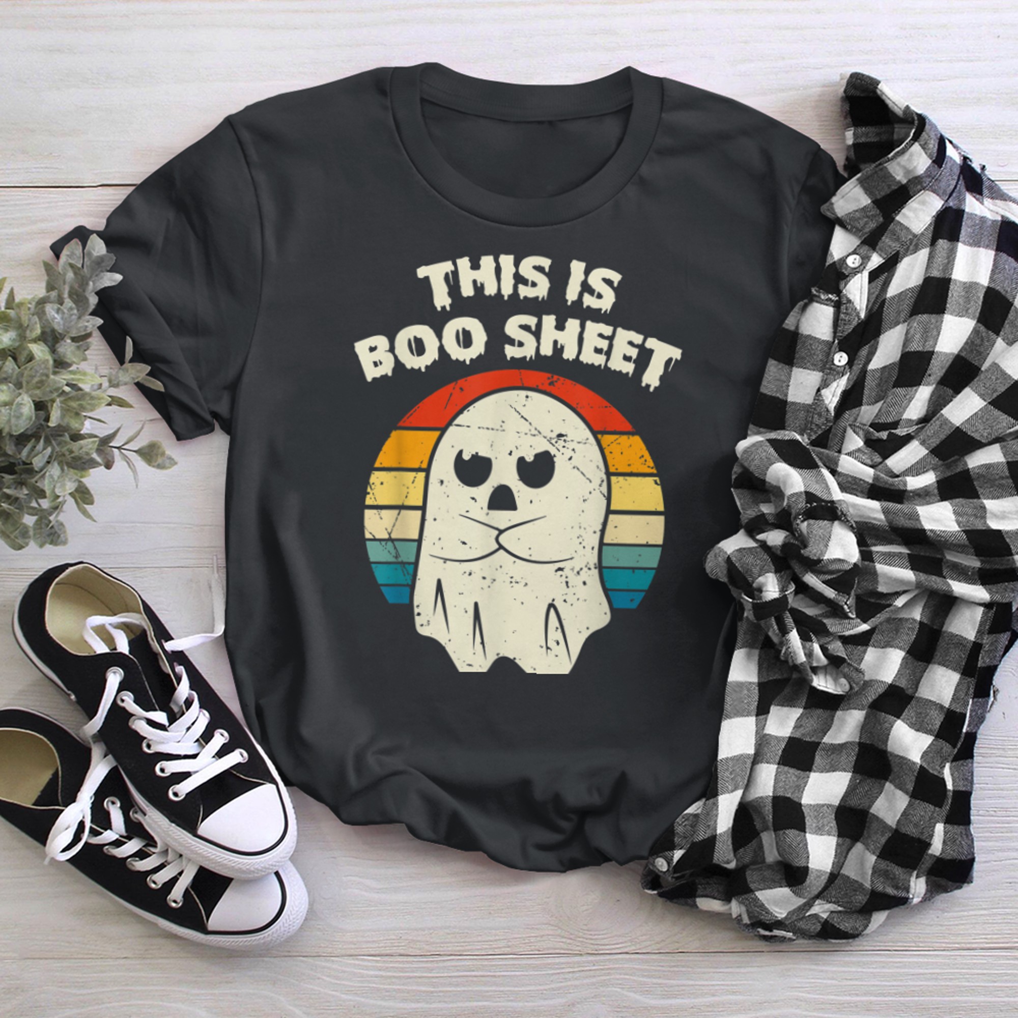 This Is Boo Sheet Ghost Retro Halloween Costume (31) t-shirt black