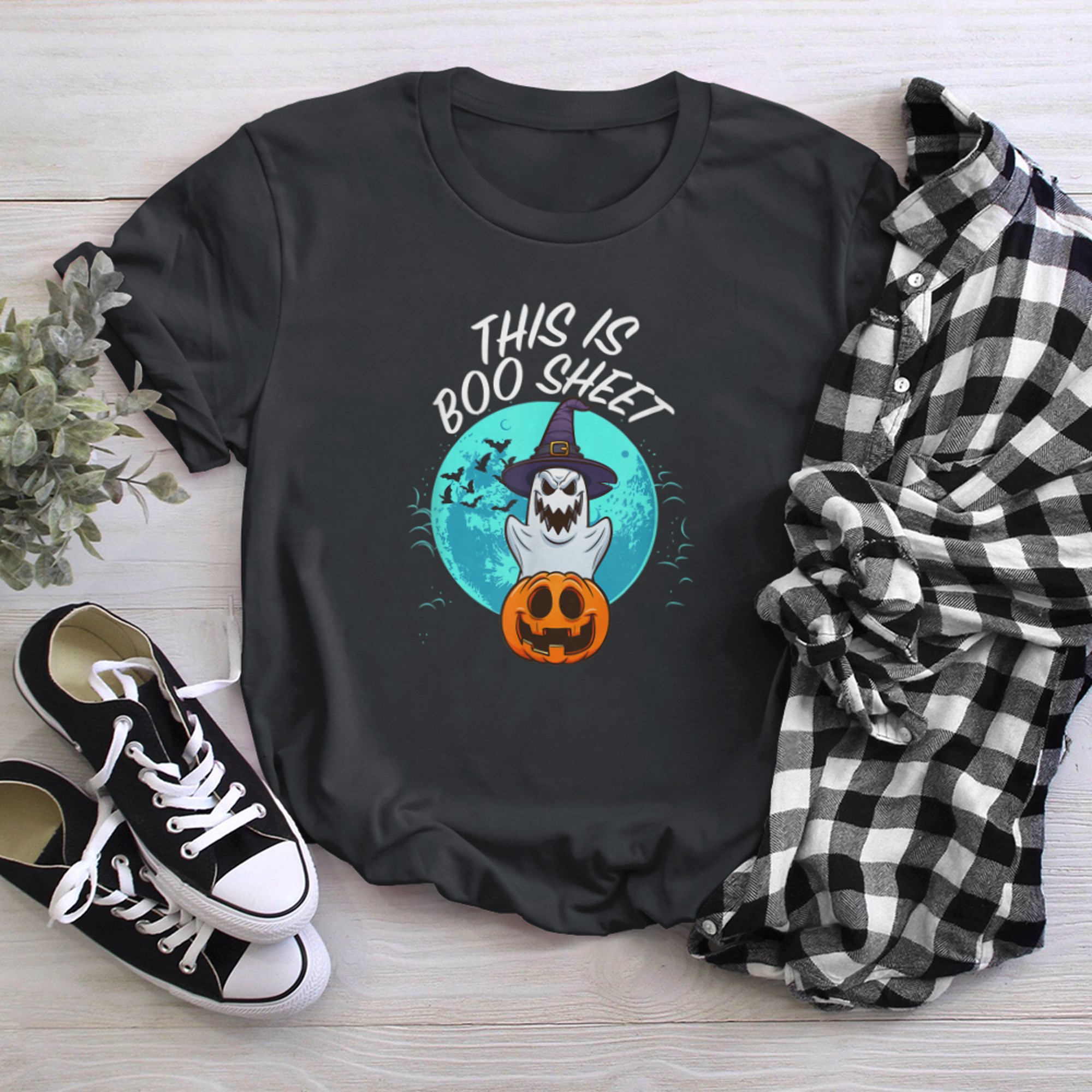 This Is Boo Sheet Ghost Retro Halloween Costume (38) t-shirt black