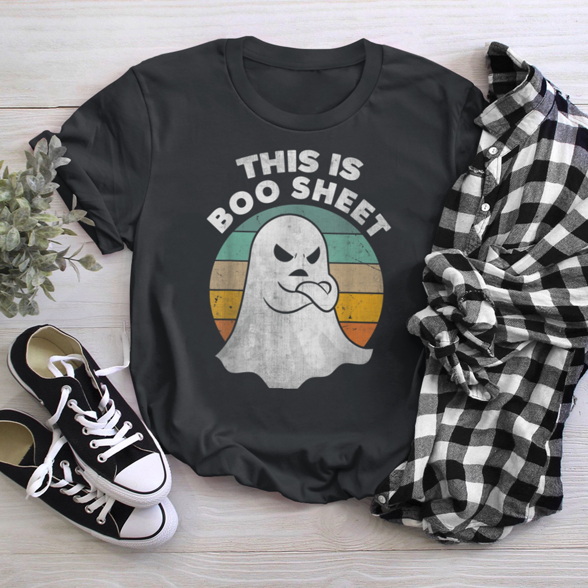 This Is Boo Sheet Ghost Retro Halloween Costume (40) t-shirt black